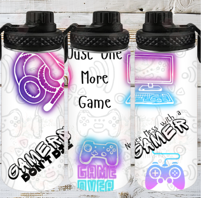 Gamer Mode Tumbler – Just One More Game! | Neon Controller Stainless Steel Cup for Gamers
