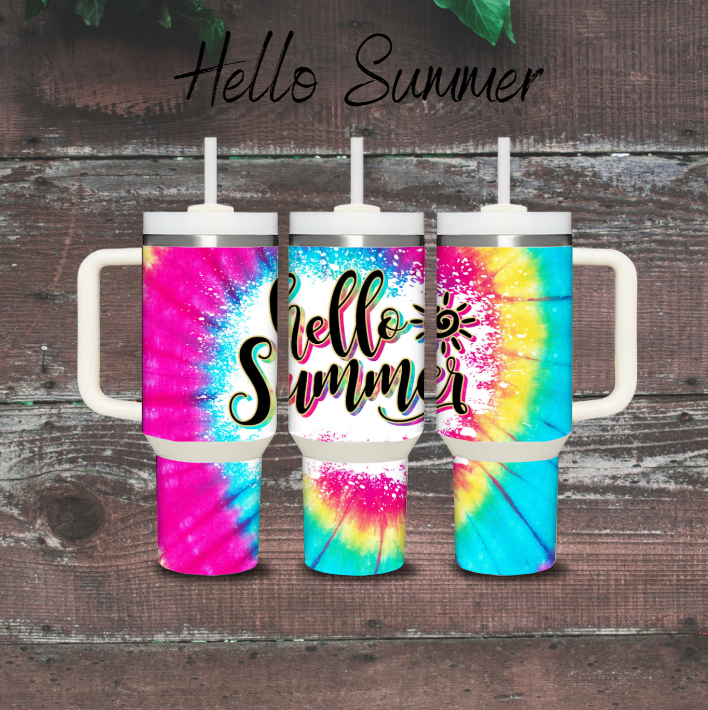 Hello Summer – Tie-Dye Sublimation Tumblers | Bright Summer Insulated Drinkware