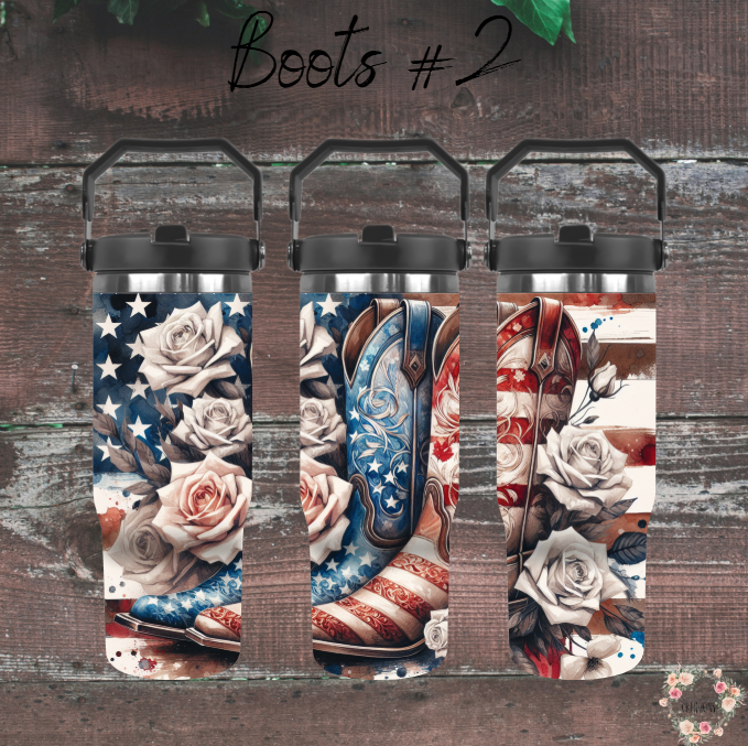 Patriotic Cowboy Boot Tumbler – American Flag Western Design (Cowboy Boots #2)