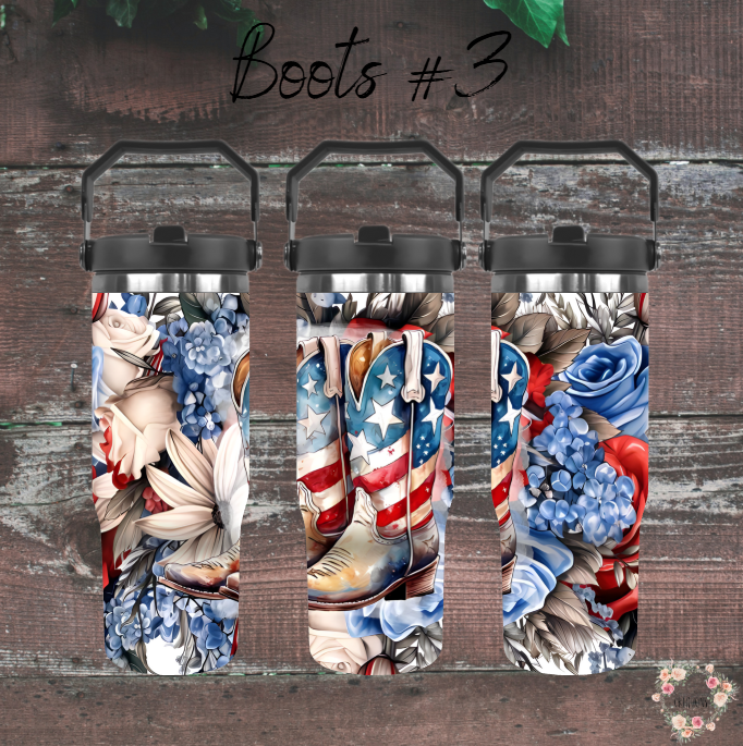 Patriotic Cowboy Boot Tumbler – American Flag Western Design (Cowboy Boots #3)