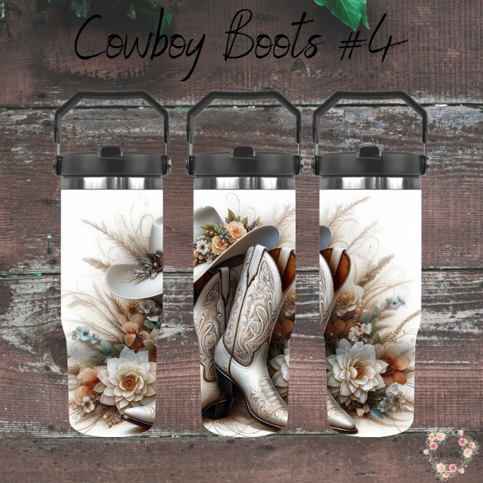Patriotic Cowboy Boot Tumbler – Floral Hat & Western Design (Cowboy Boots #4)