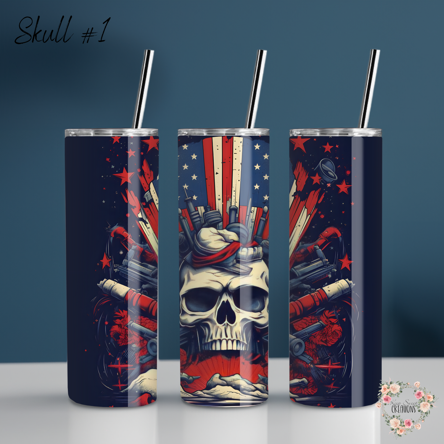 Unleash your bold, patriotic style with these American Skull Tumblers! 🇺🇸💀🔥 Featuring two epic designs—Skull #1 with a dark, edgy explosive theme and Skull #2 with a fierce skull rocking an American flag cowboy hat—these tumblers are perfect for those who love a rebellious twist on patriotism. Available in 20 oz, 30 oz, 32 oz water bottles, and 40 oz handled tumblers, they make the ultimate statement for bikers, veterans, and anyone with a fearless American spirit! 🚀✨