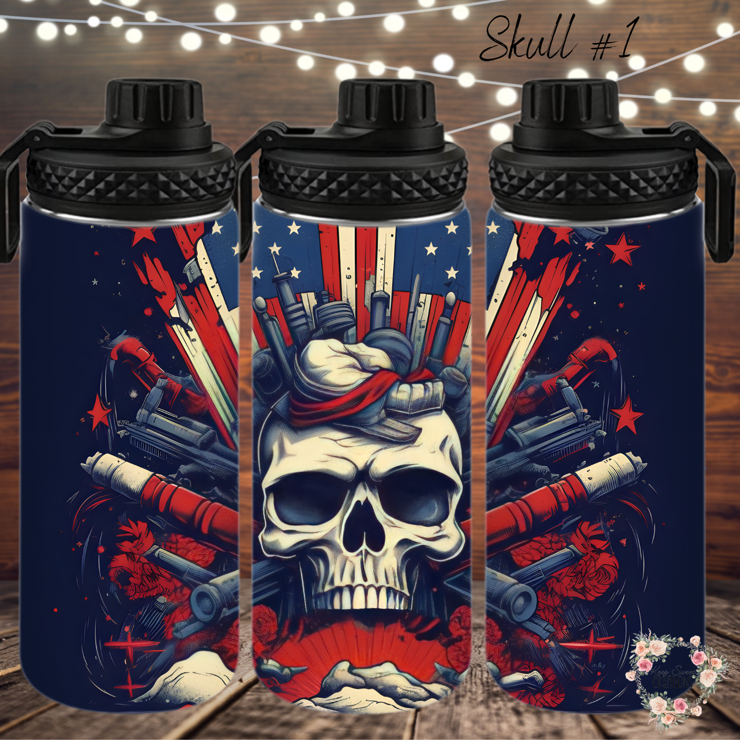 Unleash your bold, patriotic style with these American Skull Tumblers! 🇺🇸💀🔥 Featuring two epic designs—Skull #1 with a dark, edgy explosive theme and Skull #2 with a fierce skull rocking an American flag cowboy hat—these tumblers are perfect for those who love a rebellious twist on patriotism. Available in 20 oz, 30 oz, 32 oz water bottles, and 40 oz handled tumblers, they make the ultimate statement for bikers, veterans, and anyone with a fearless American spirit! 🚀✨