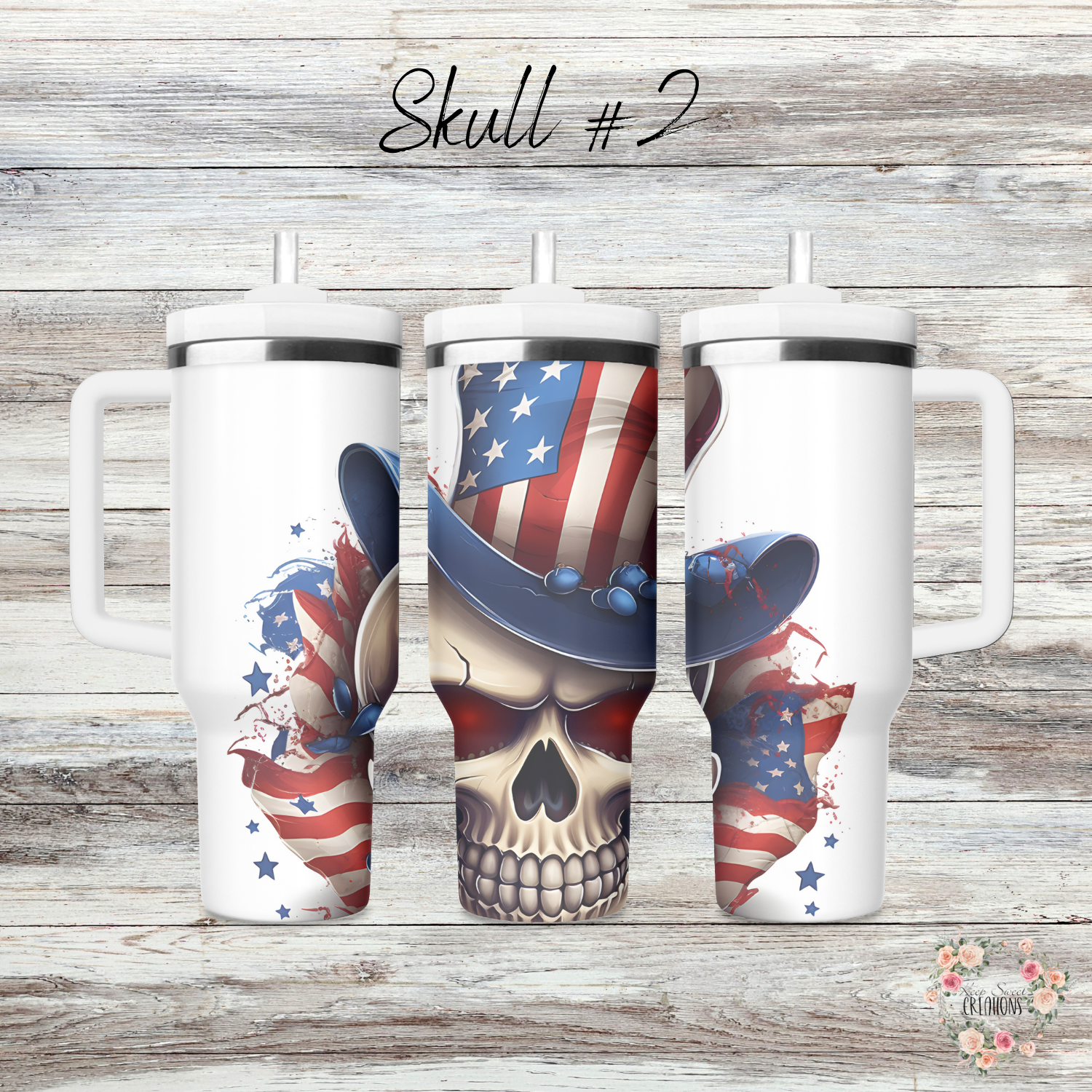 Unleash your bold, patriotic style with these American Skull Tumblers! 🇺🇸💀🔥 Featuring two epic designs—Skull #1 with a dark, edgy explosive theme and Skull #2 with a fierce skull rocking an American flag cowboy hat—these tumblers are perfect for those who love a rebellious twist on patriotism. Available in 20 oz, 30 oz, 32 oz water bottles, and 40 oz handled tumblers, they make the ultimate statement for bikers, veterans, and anyone with a fearless American spirit! 🚀✨