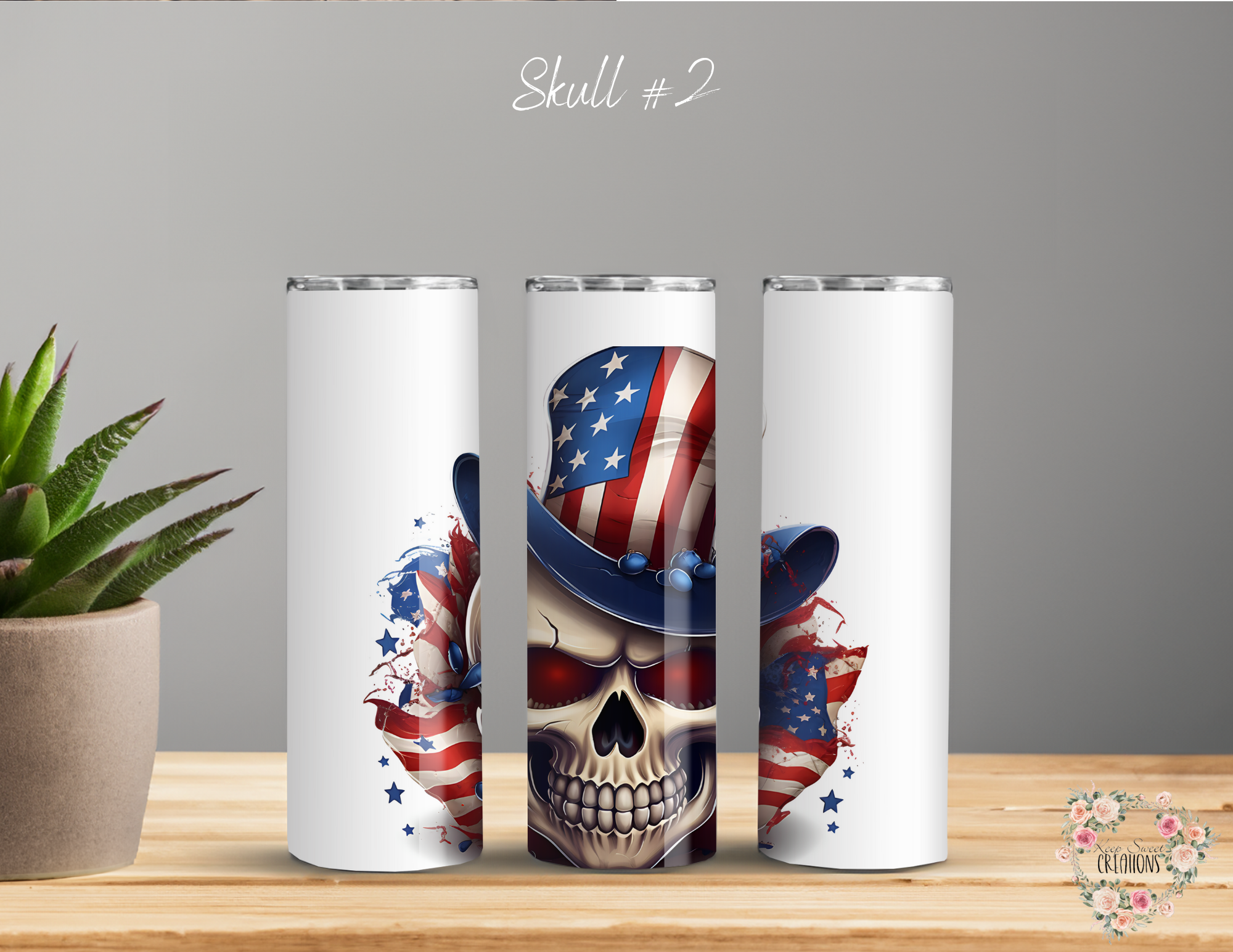 Patriotic Skull Tumbler – Clean Skull Top Hat Design | American Pride Mug - Skulls #2