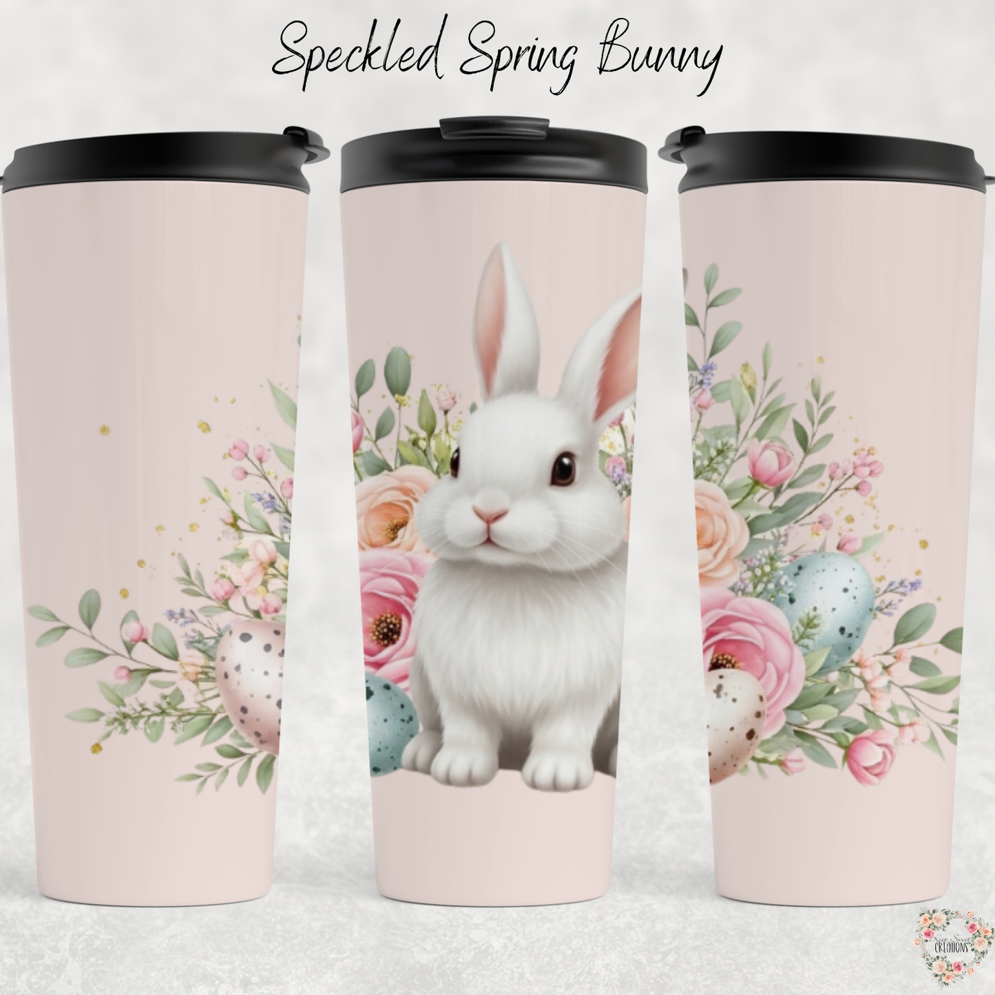 Speckled Spring Bunny Tumbler | Neutral Floral Easter Cup (11–40 oz)