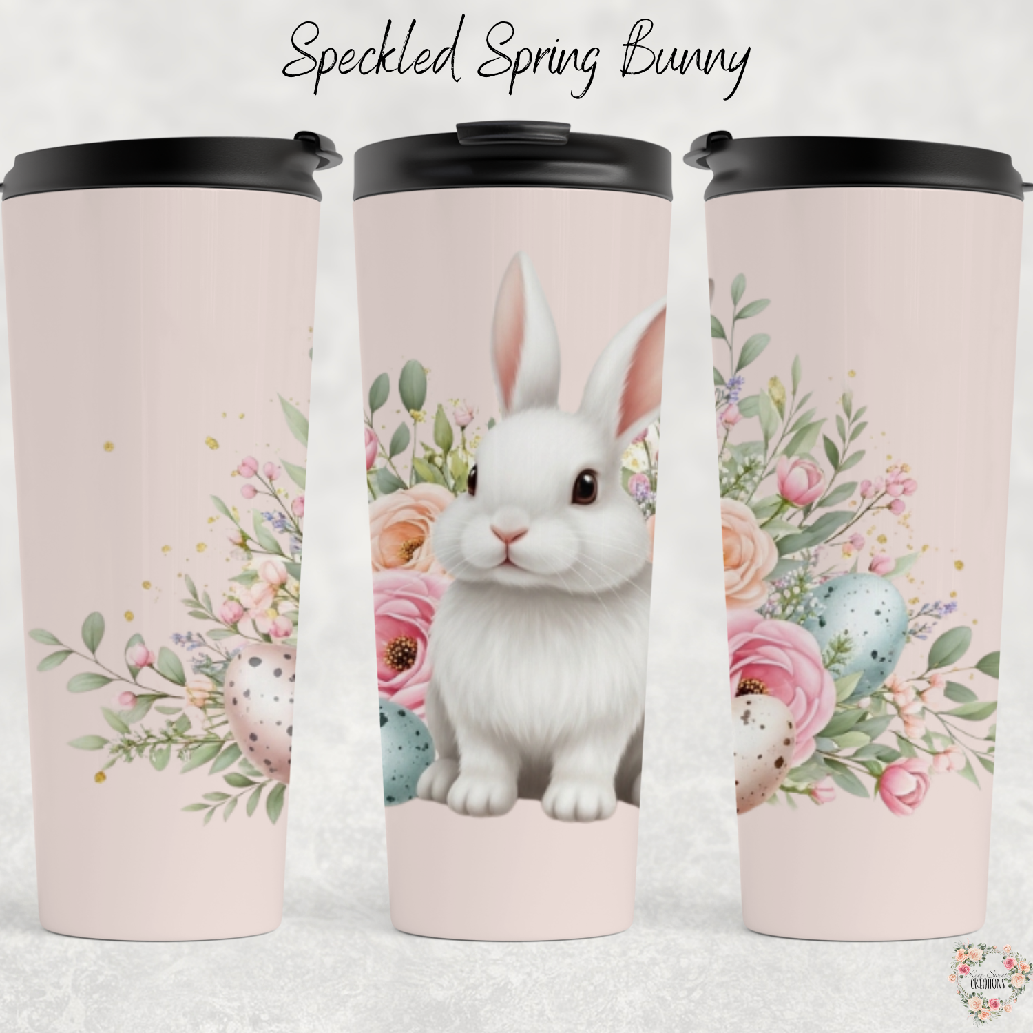 Speckled Spring Bunny Tumbler | Neutral Floral Easter Cup (11–40 oz)