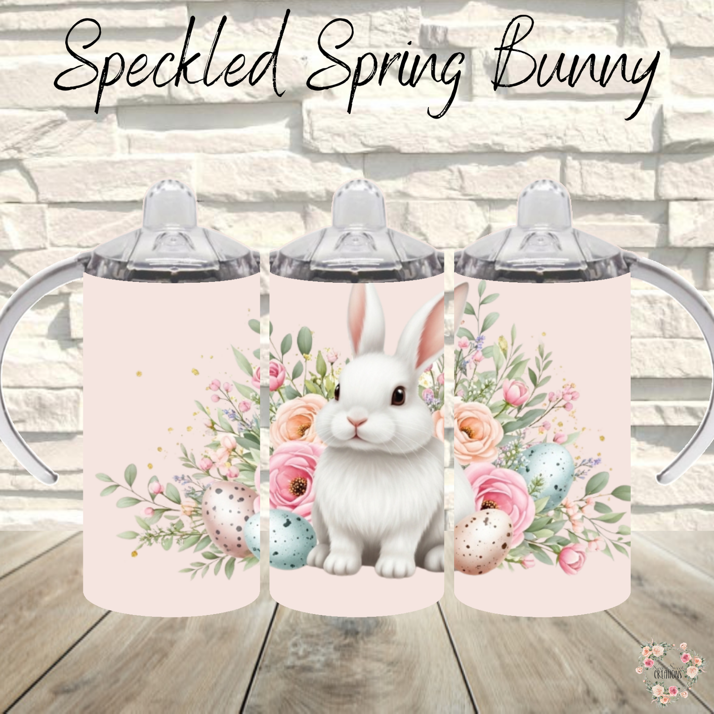 Speckled Spring Bunny Tumbler | Neutral Floral Easter Cup (11–40 oz)