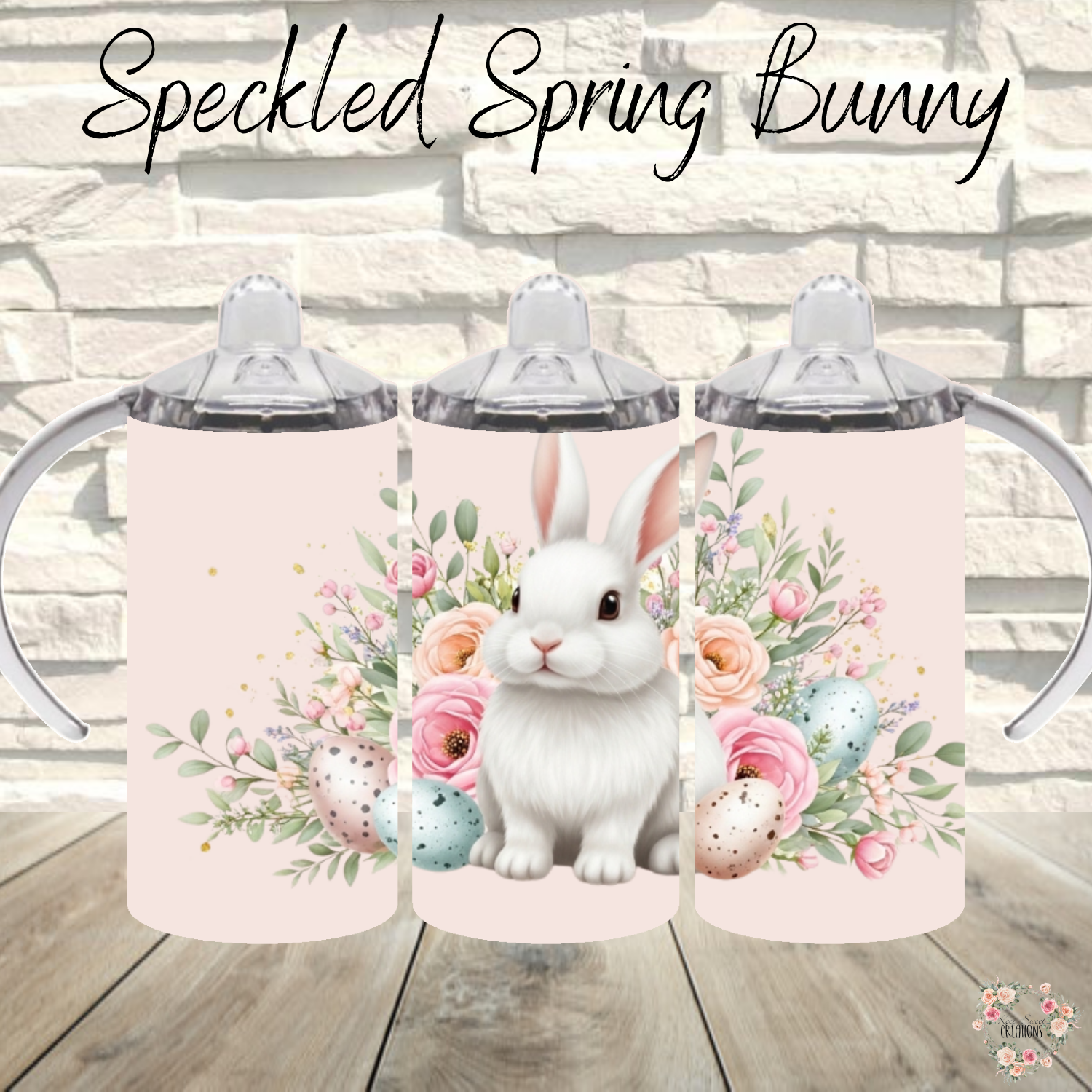 Speckled Spring Bunny Tumbler | Neutral Floral Easter Cup (11–40 oz)