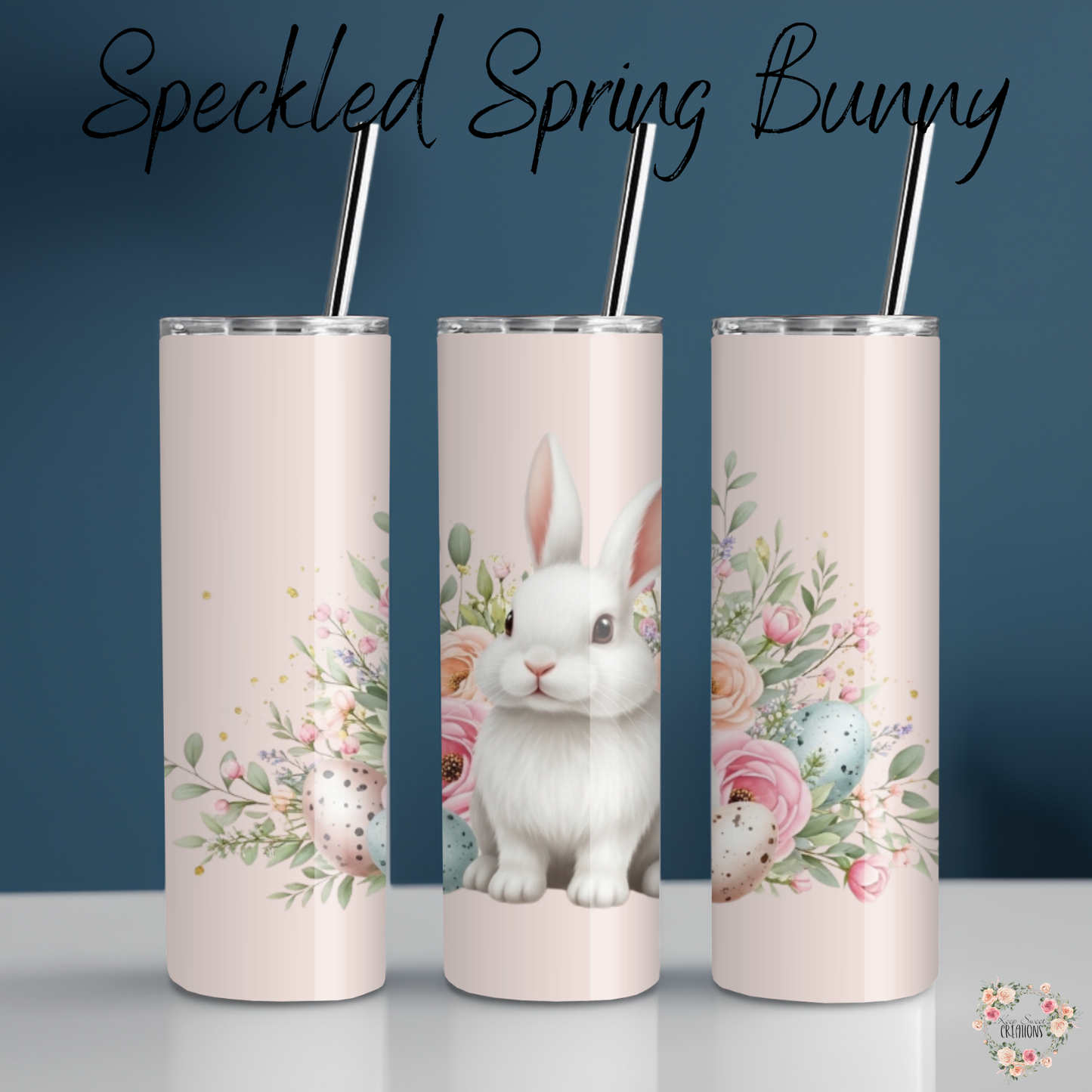 Speckled Spring Bunny Tumbler | Neutral Floral Easter Cup (11–40 oz)