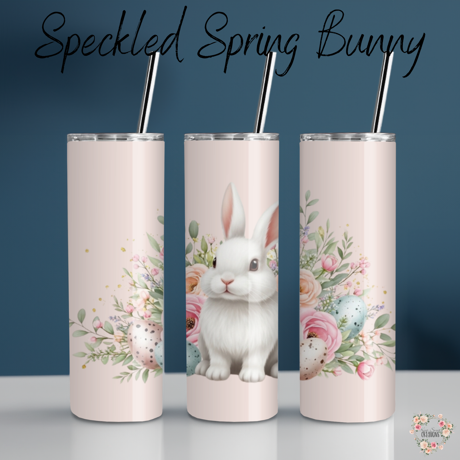 Speckled Spring Bunny Tumbler | Neutral Floral Easter Cup (11–40 oz)