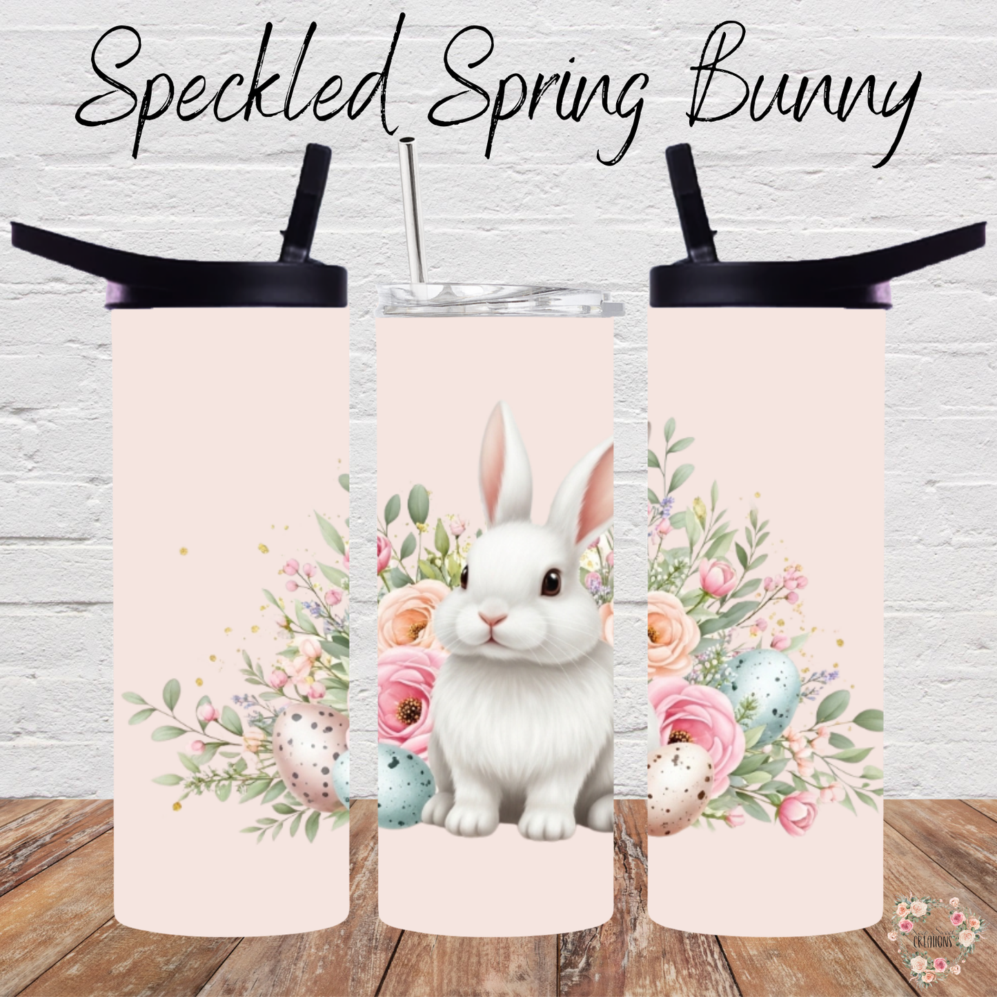 Speckled Spring Bunny Tumbler | Neutral Floral Easter Cup (11–40 oz)