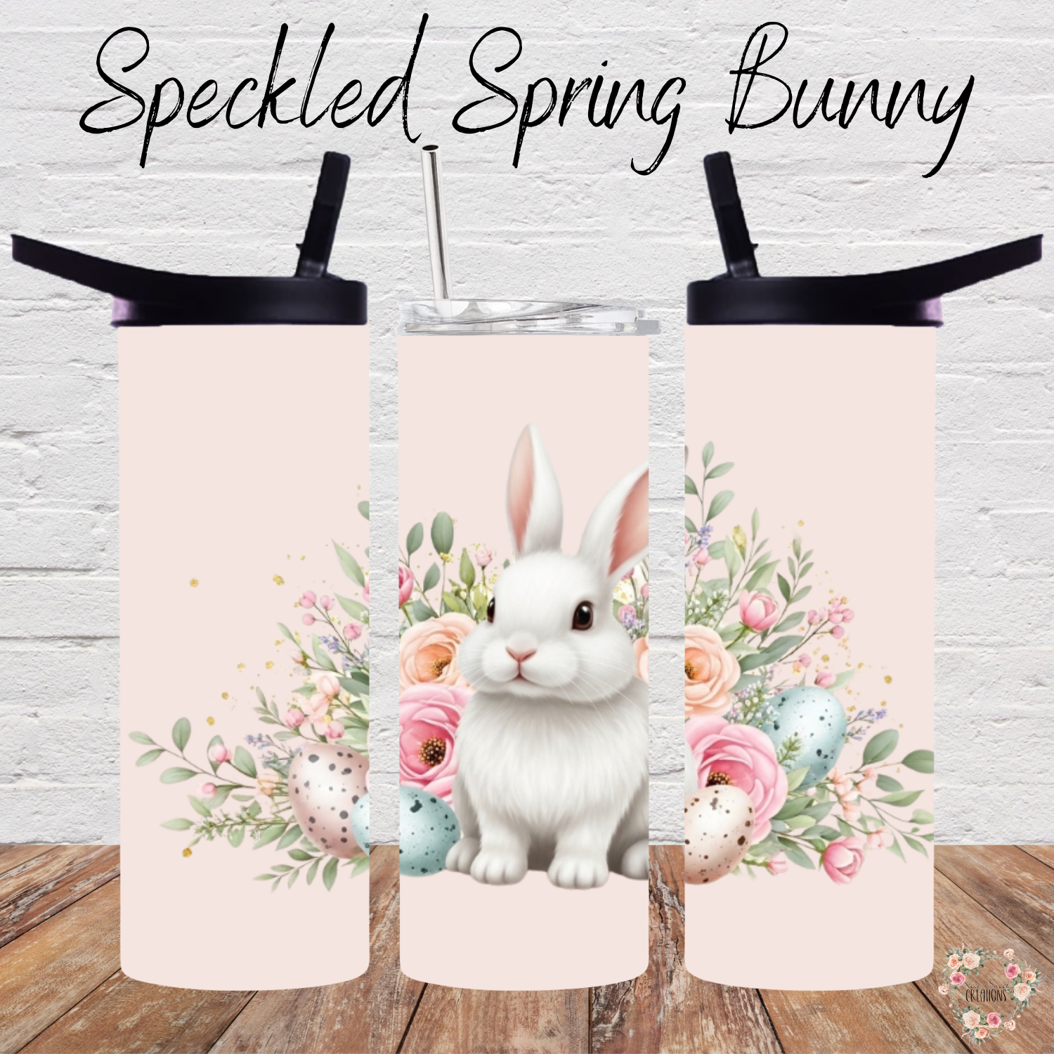 Speckled Spring Bunny Tumbler | Neutral Floral Easter Cup (11–40 oz)