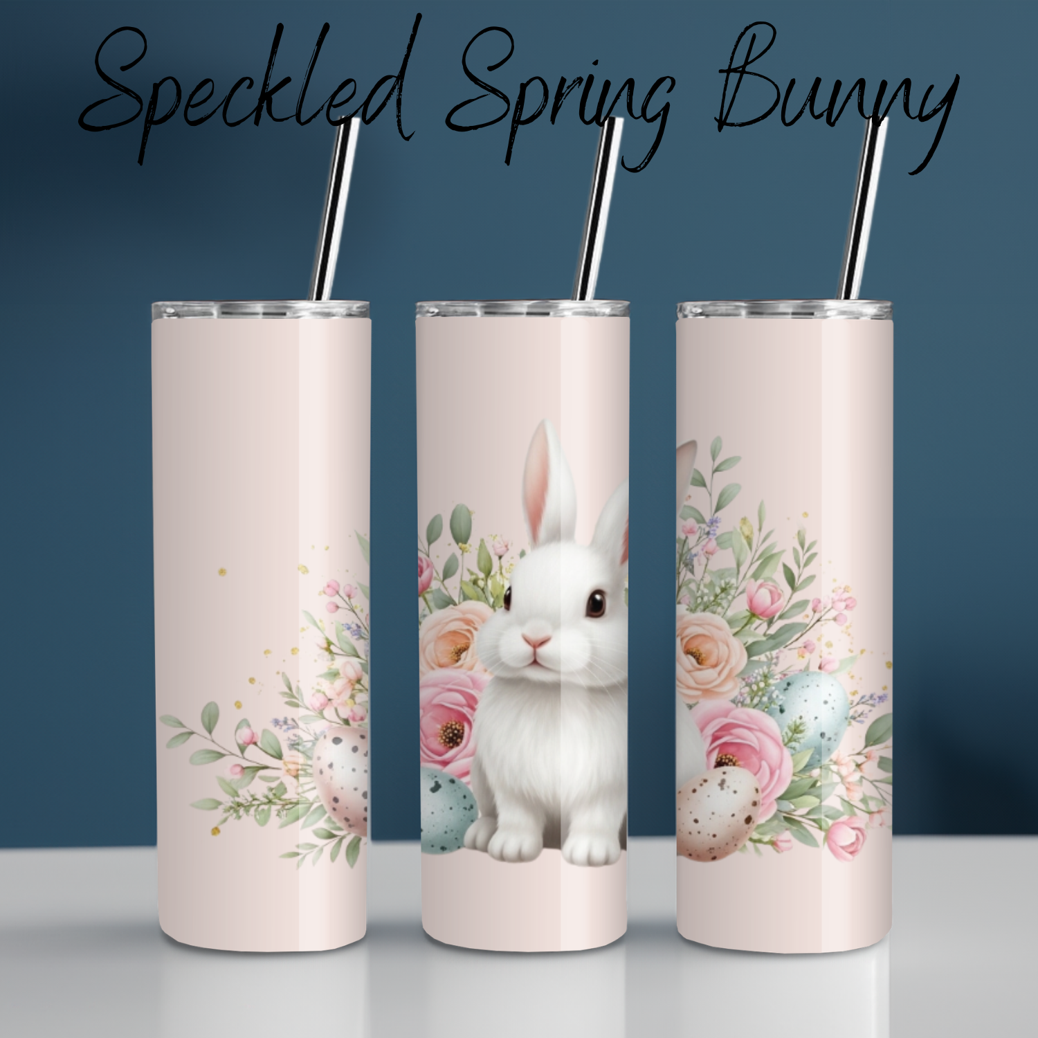 Speckled Spring Bunny Tumbler | Neutral Floral Easter Cup (11–40 oz)