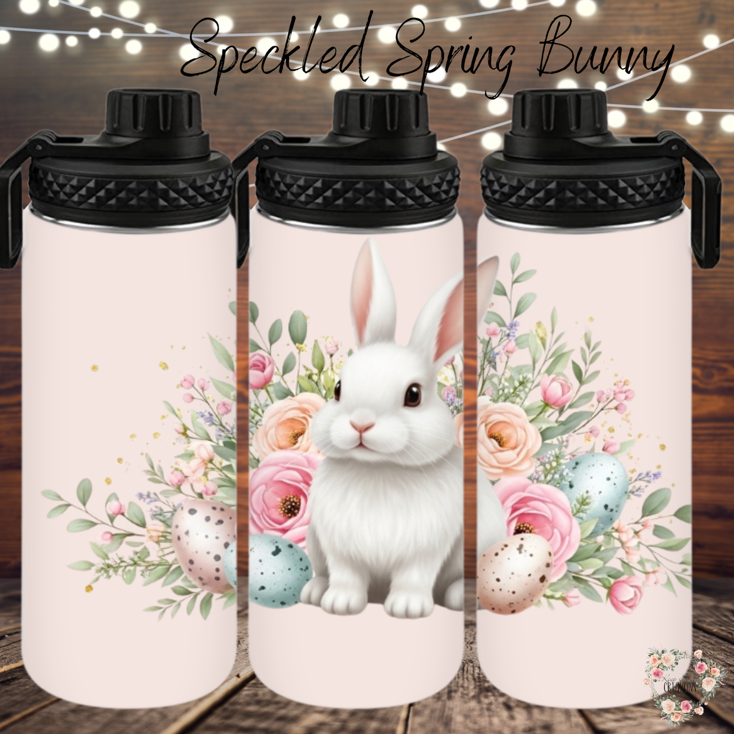 Speckled Spring Bunny Tumbler | Neutral Floral Easter Cup (11–40 oz)