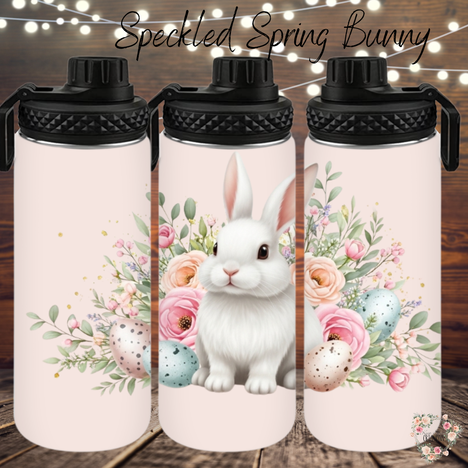 Speckled Spring Bunny Tumbler | Neutral Floral Easter Cup (11–40 oz)