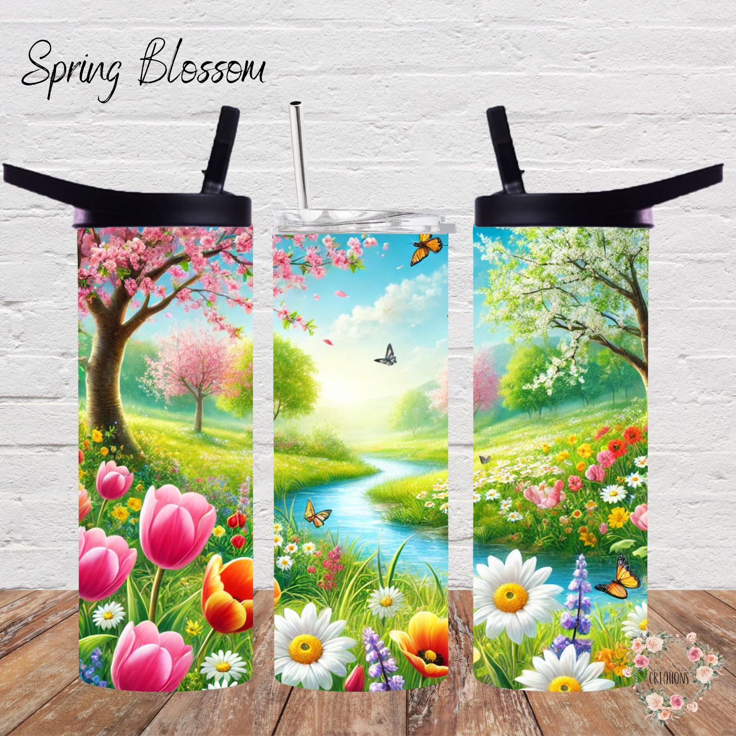 Spring Blossom Serenity Tumbler – Floral Butterfly Cup | Stainless Steel Nature Gift for Her