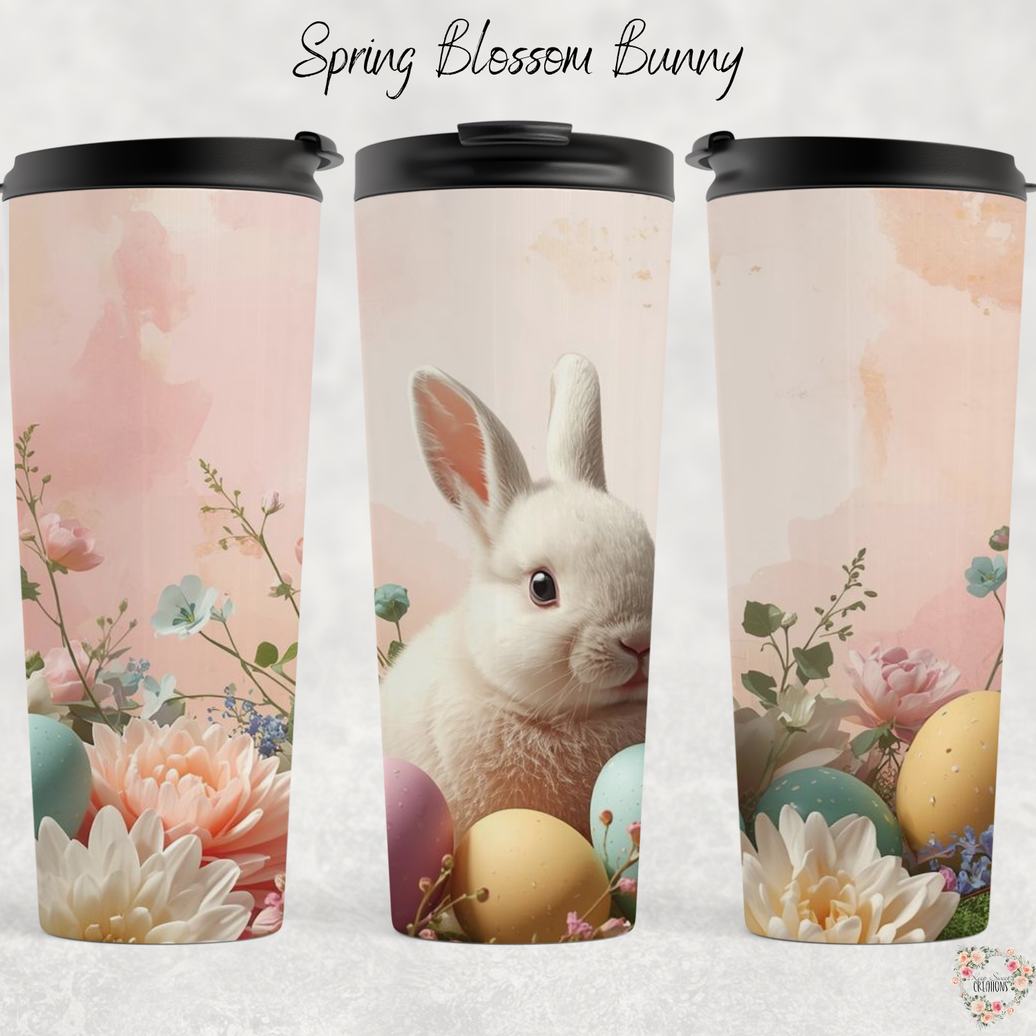 Spring Blossom Bunny Tumbler | Pastel Easter Bunny Floral Cup (11–32oz)