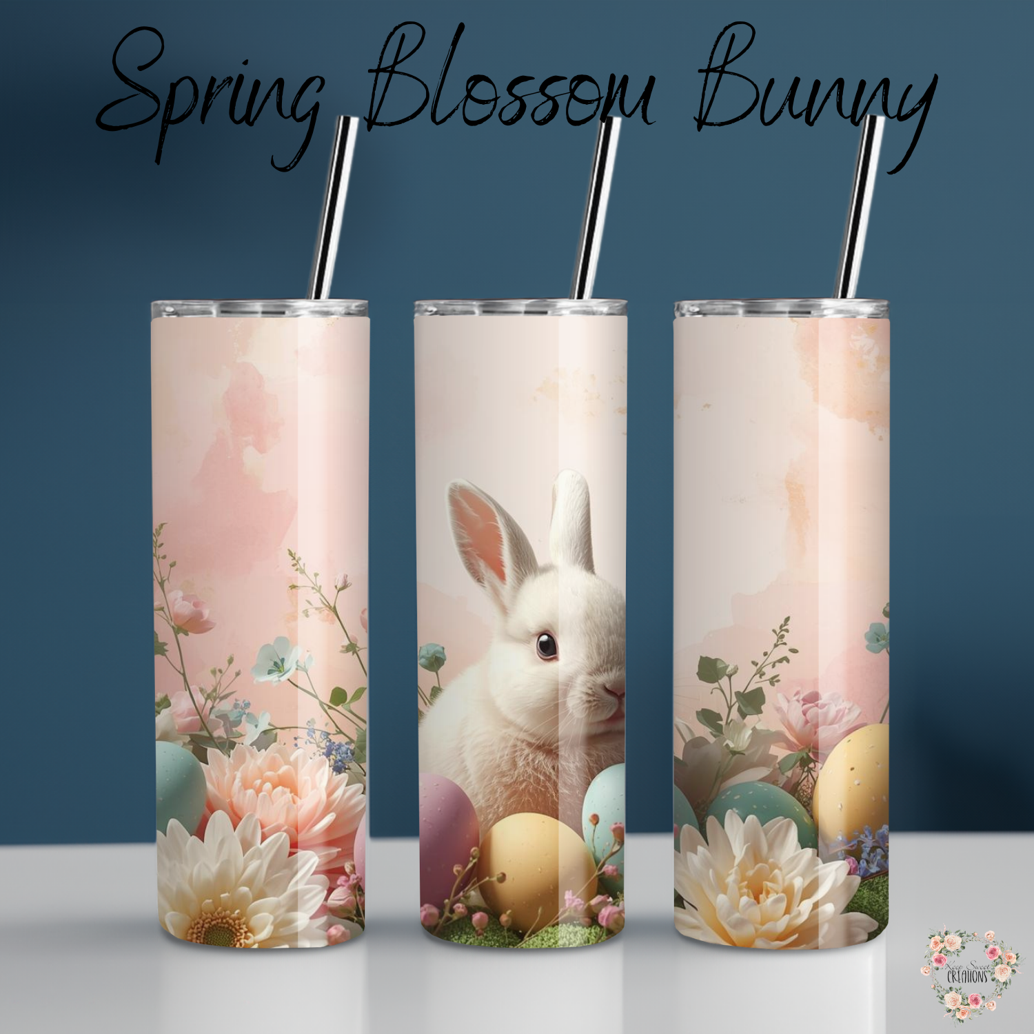 Spring Blossom Bunny Tumbler | Pastel Easter Bunny Floral Cup (11–32oz)