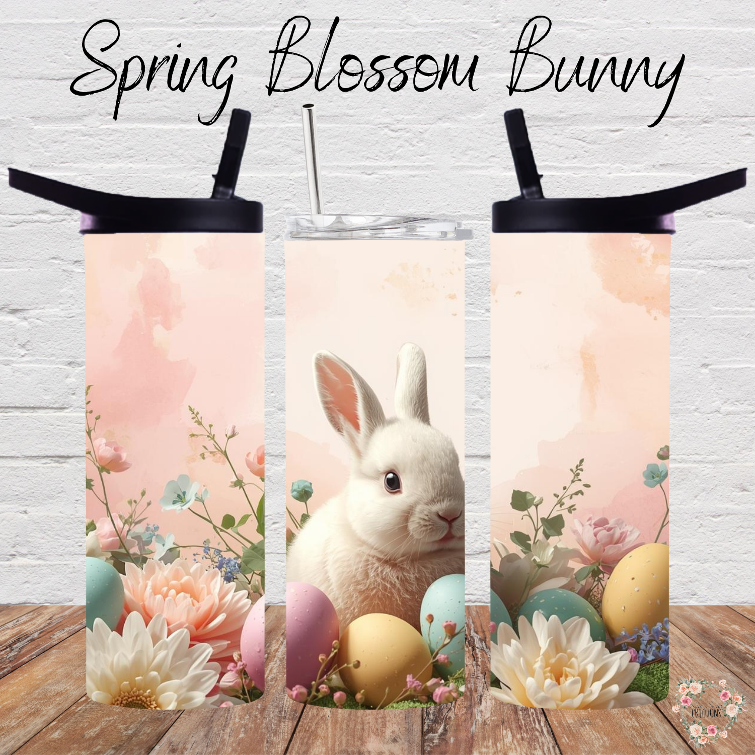 Spring Blossom Bunny Tumbler | Pastel Easter Bunny Floral Cup (11–32oz)
