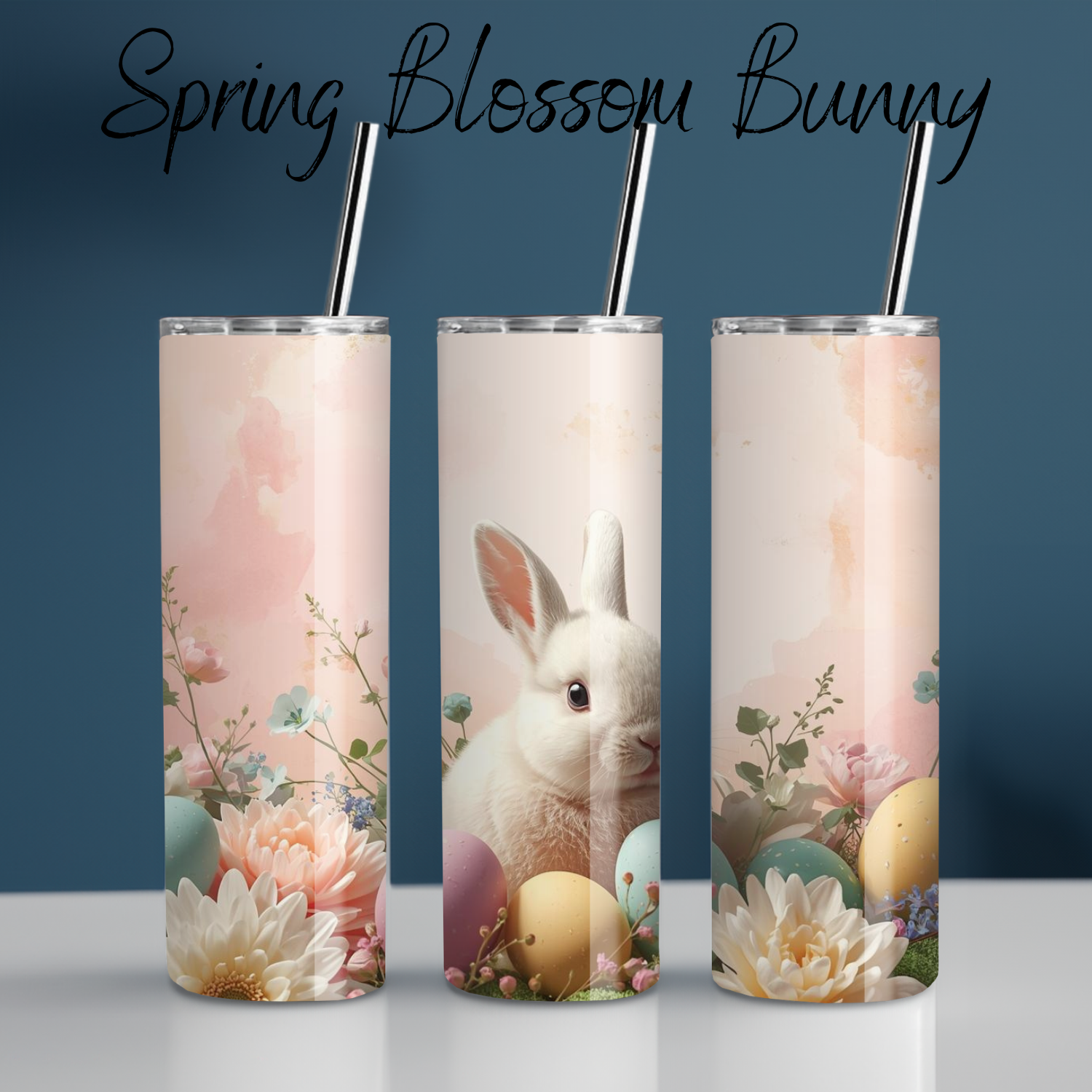Spring Blossom Bunny Tumbler | Pastel Easter Bunny Floral Cup (11–32oz)