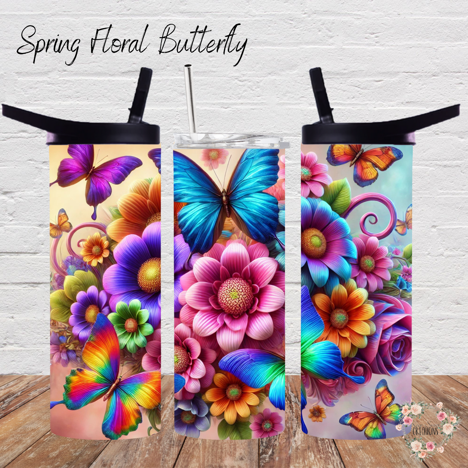 Spring Floral Butterfly Tumbler – Stainless Steel Cup | Floral Butterfly Gift for Her