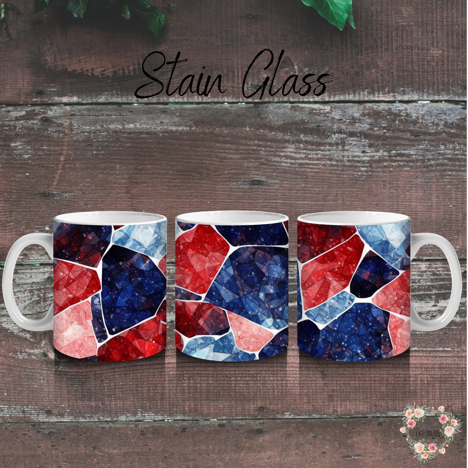 Stained Glass Patriotic Tumbler – Red, White & Blue Mosaic Drinkware