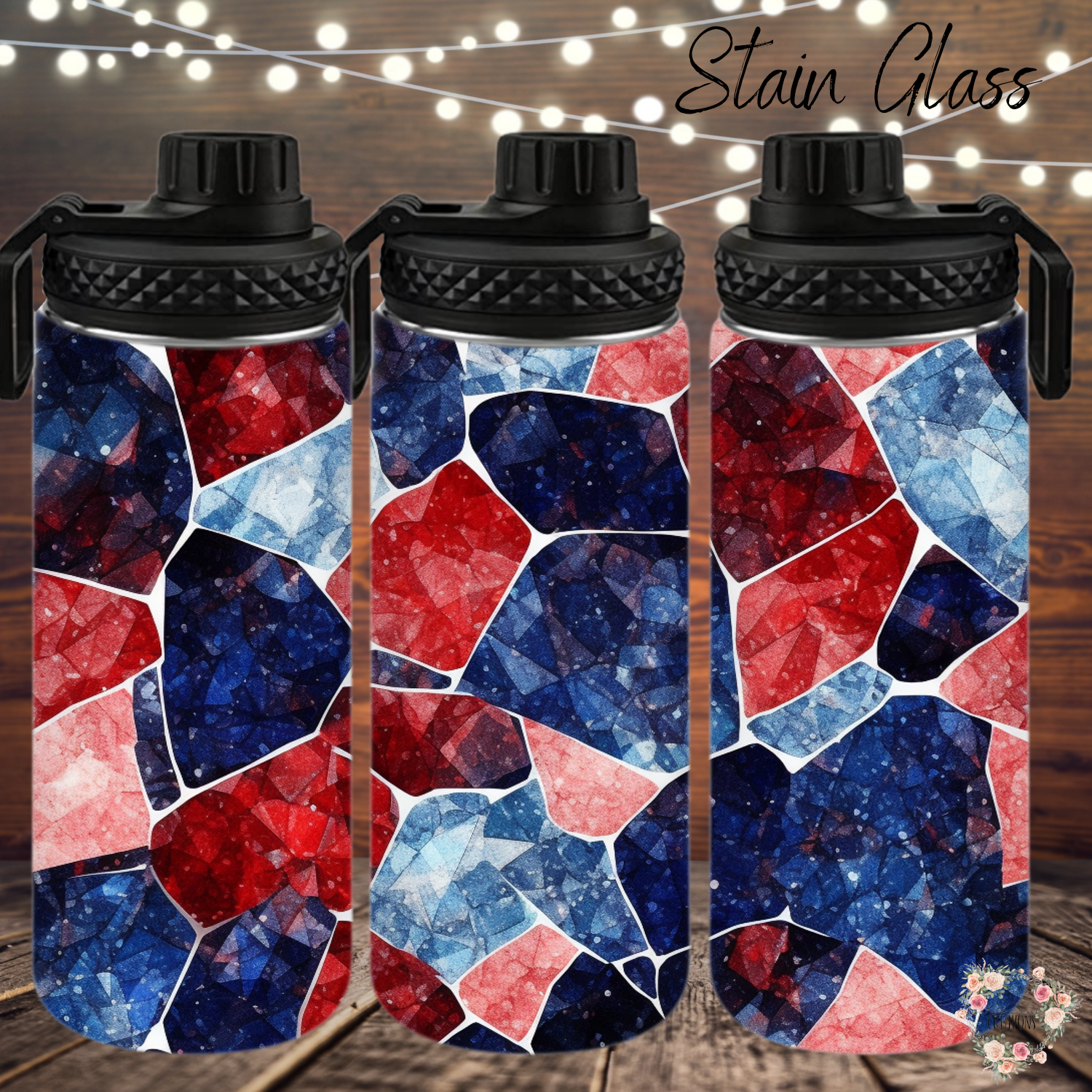 Stained Glass Patriotic Tumbler – Red, White & Blue Mosaic Drinkware