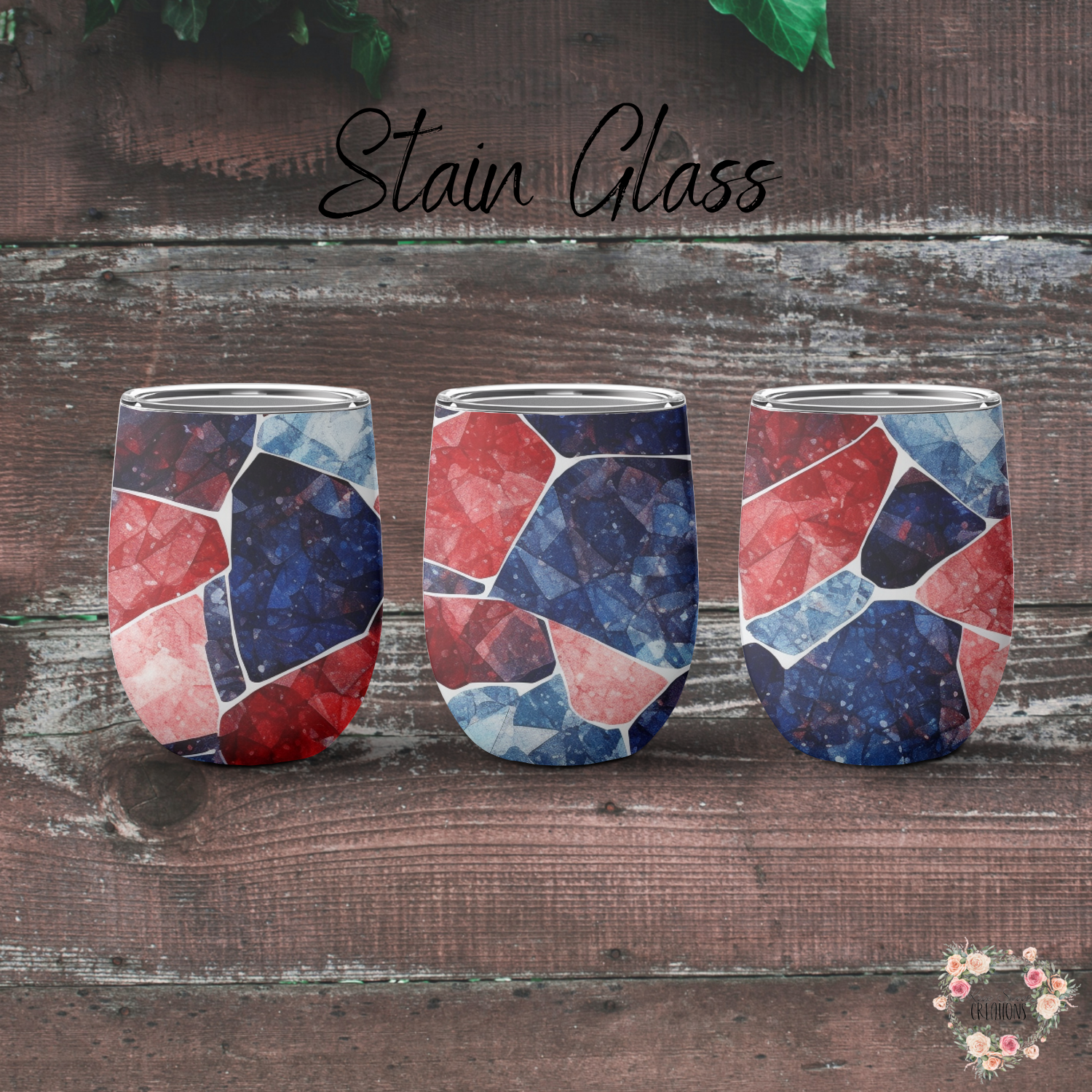 Stained Glass Patriotic Tumbler – Red, White & Blue Mosaic Drinkware