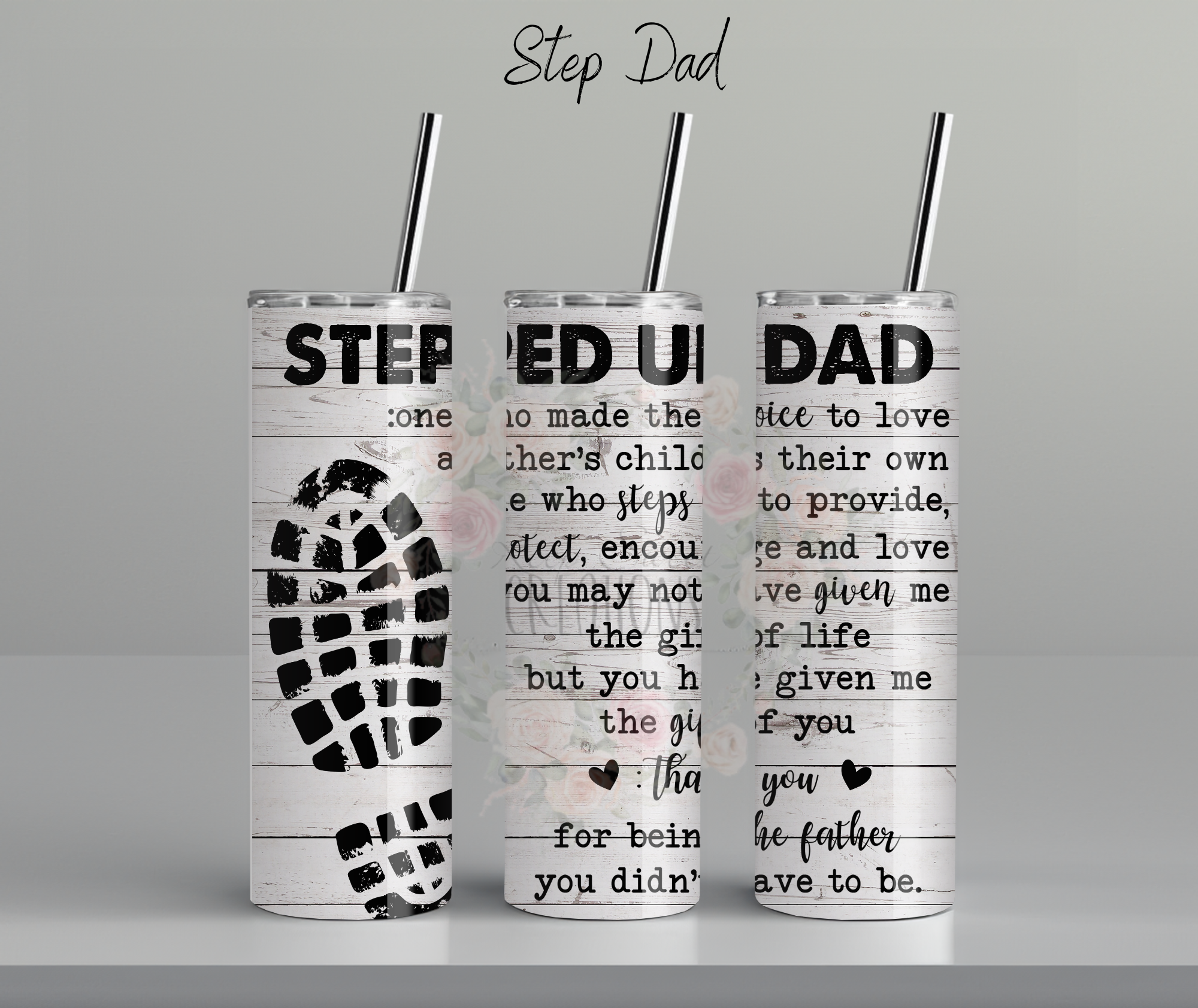 Step Up Dad Tumbler with patriotic boot print – Gift for Bonus Dads
