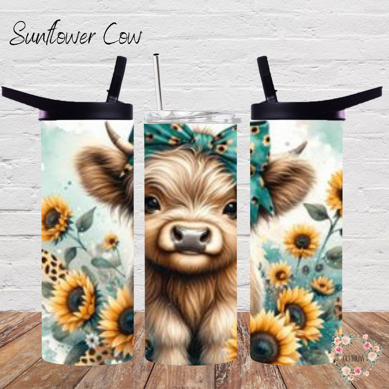 Highland Cow Sunflower Tumbler – Stainless Steel Cup | Country Farmhouse Gift for Her