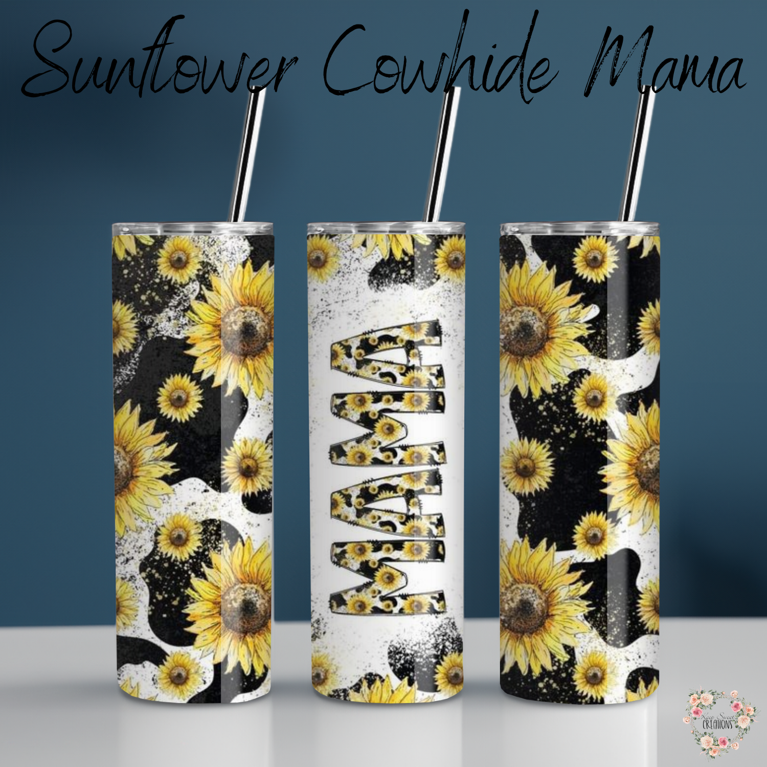 Sunflower Cowhide Mama Tumbler – Western Style Drinkware for Moms