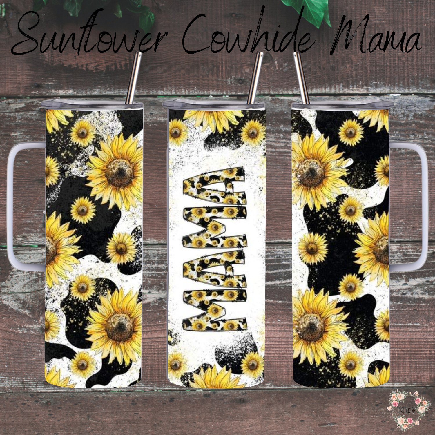 Sunflower Cowhide Mama Tumbler – Western Style Drinkware for Moms