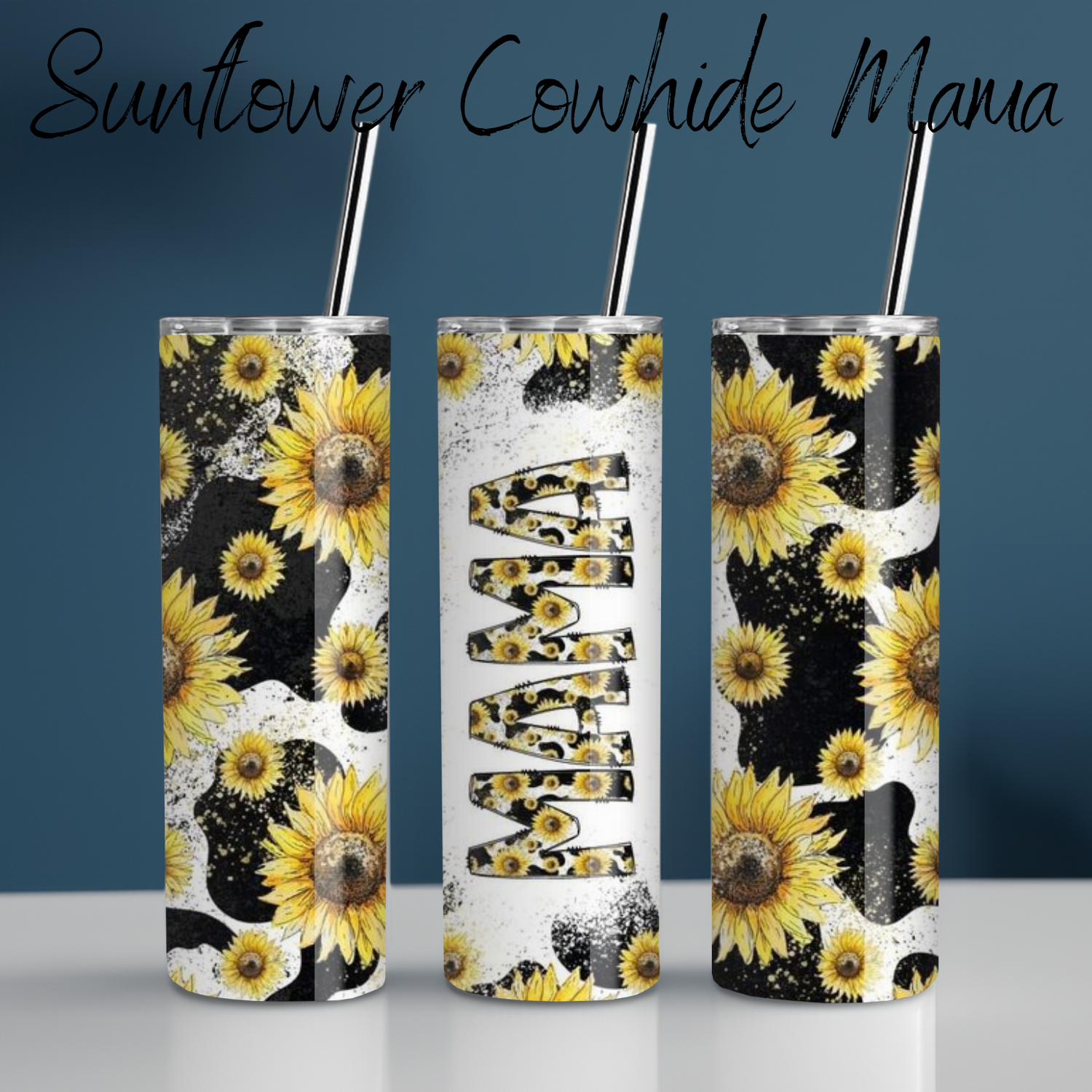 Sunflower Cowhide Mama Tumbler – Western Style Drinkware for Moms