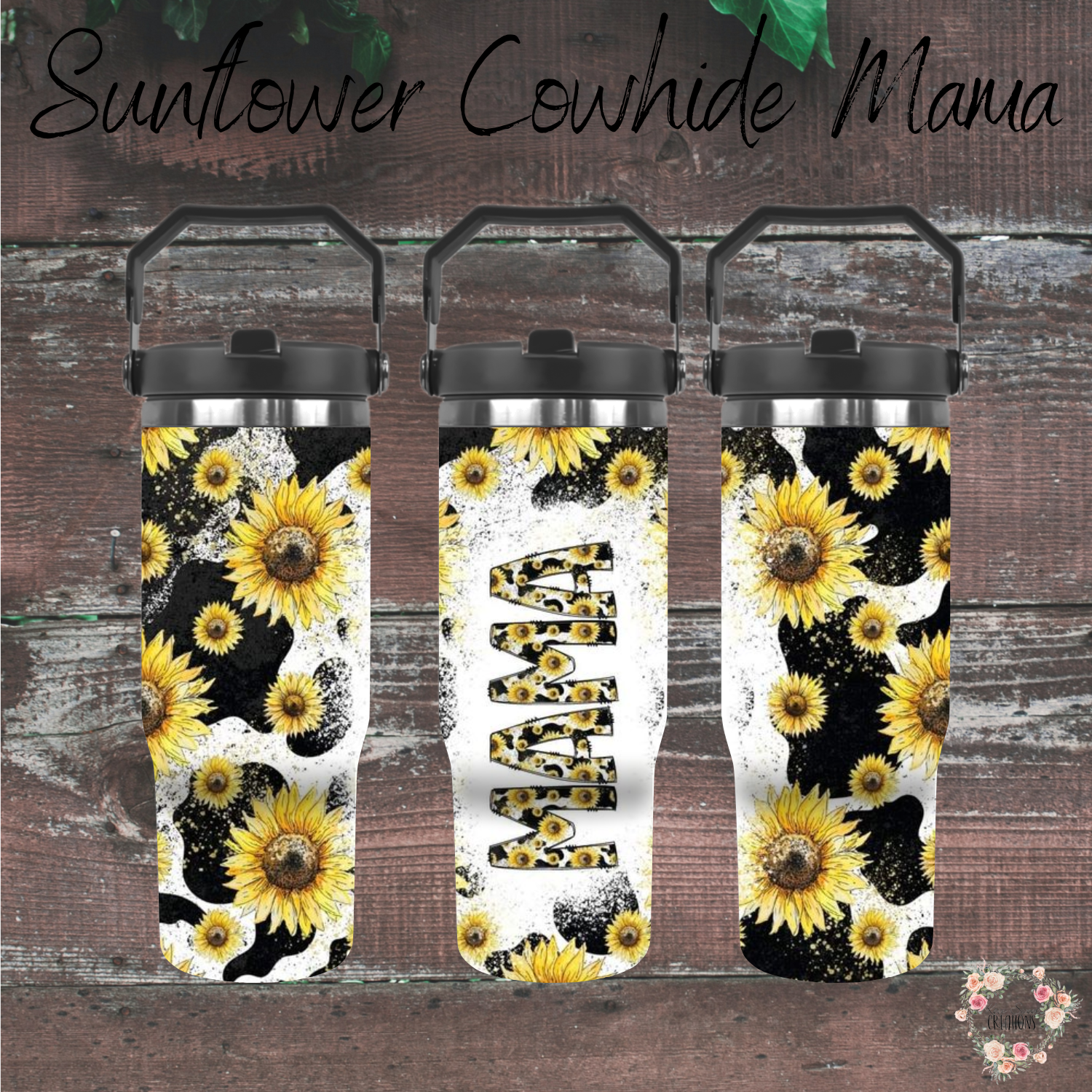 Sunflower Cowhide Mama Tumbler – Western Style Drinkware for Moms