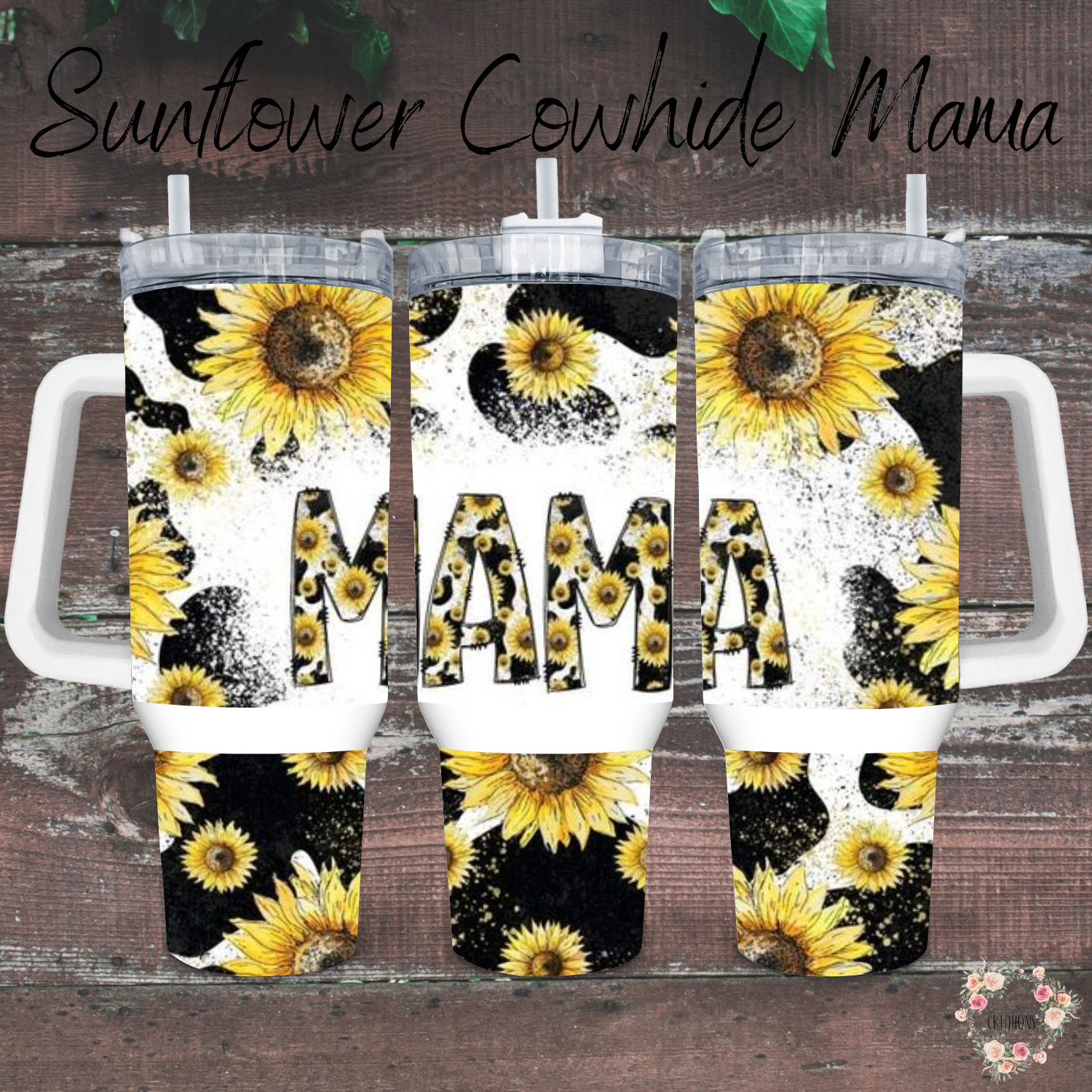 Sunflower Cowhide Mama Tumbler – Western Style Drinkware for Moms