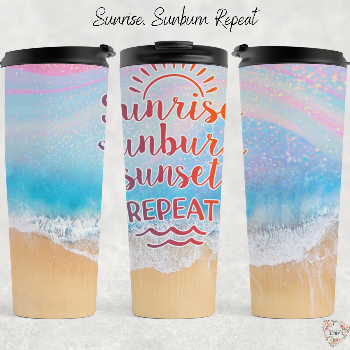Beach and ocean sublimation tumbler set – Summer insulated drinkware