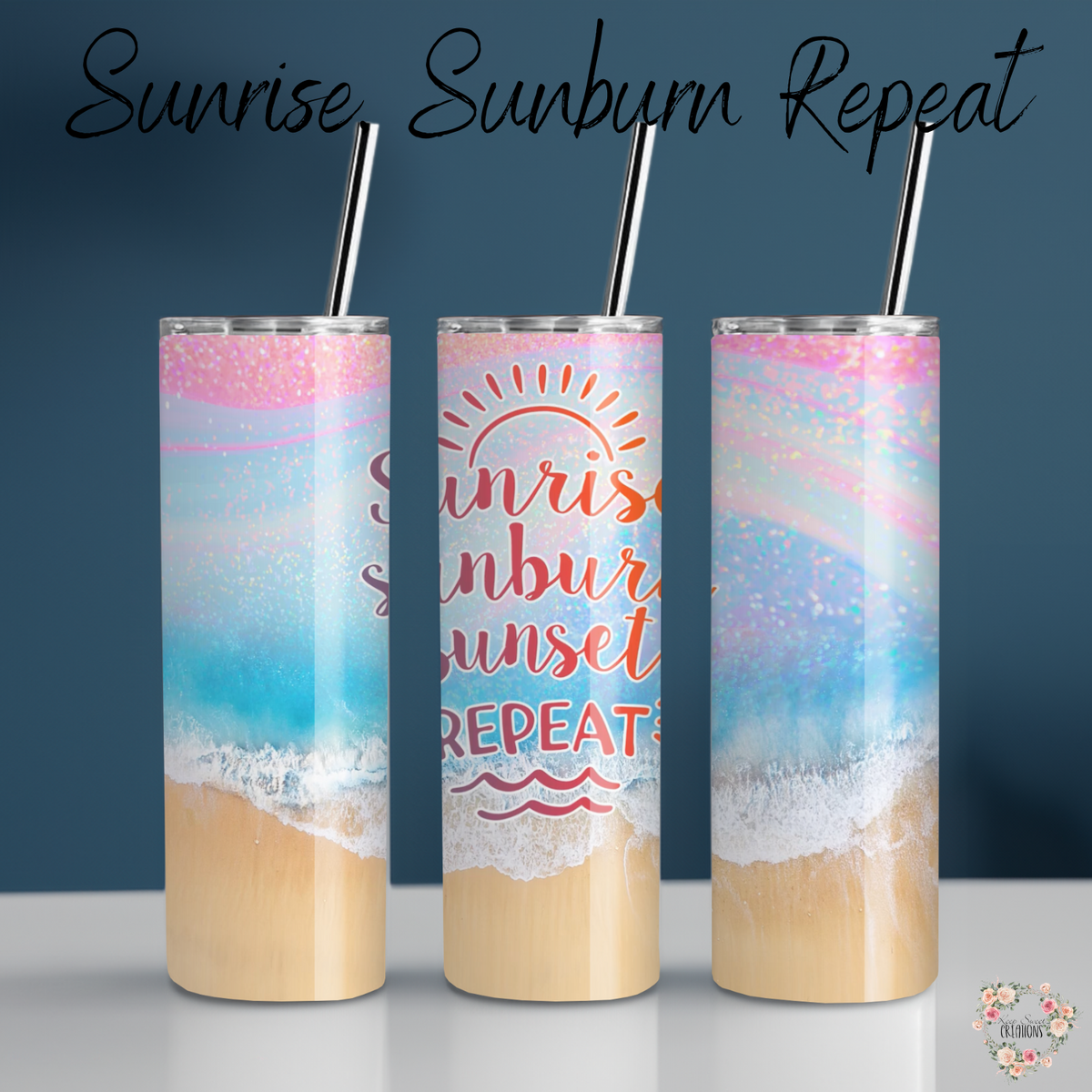 Beach and ocean sublimation tumbler set – Summer insulated drinkware