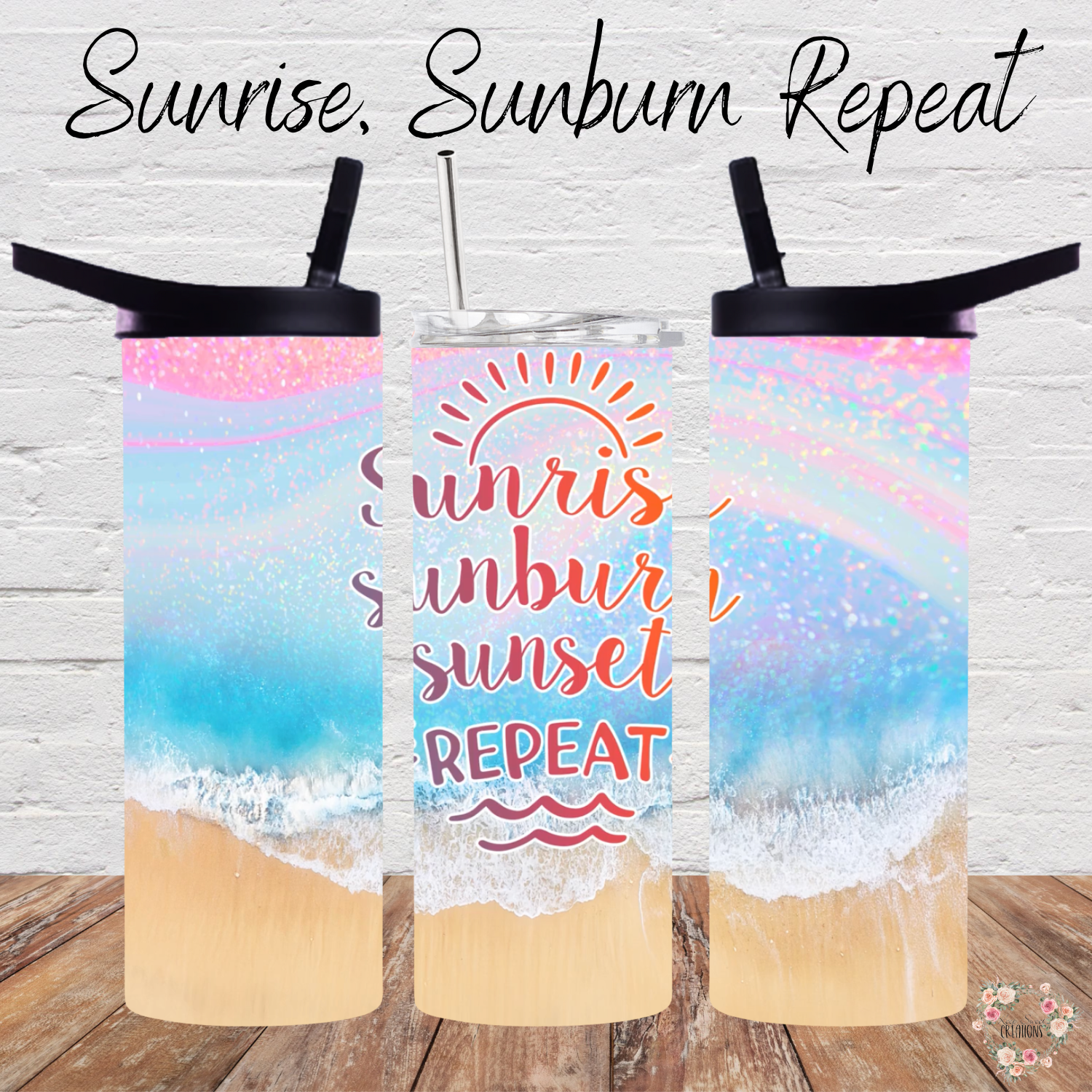 Beach and ocean sublimation tumbler set – Summer insulated drinkware