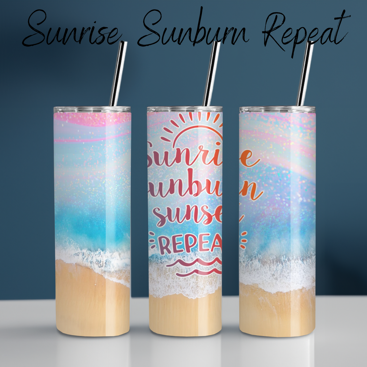 Beach and ocean sublimation tumbler set – Summer insulated drinkware