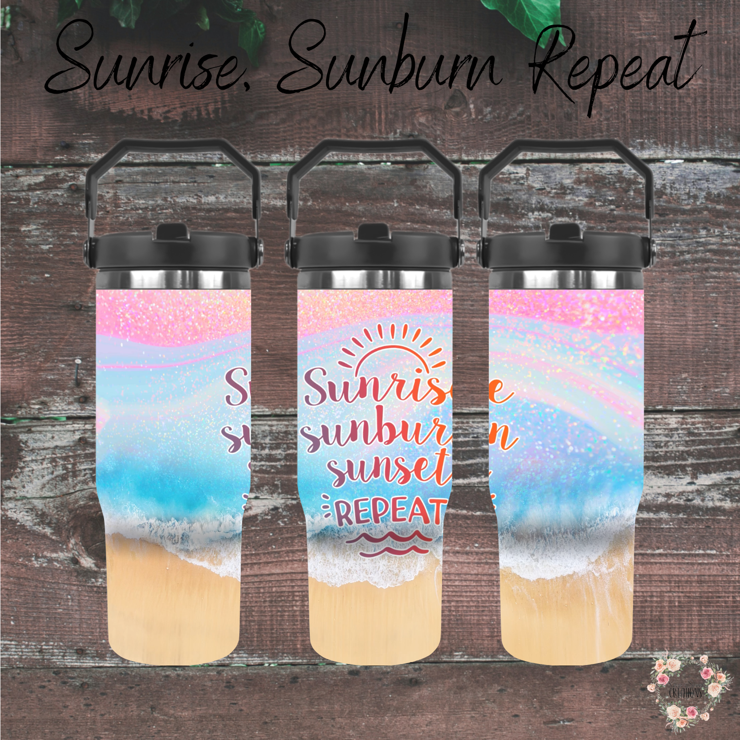 Beach and ocean sublimation tumbler set – Summer insulated drinkware