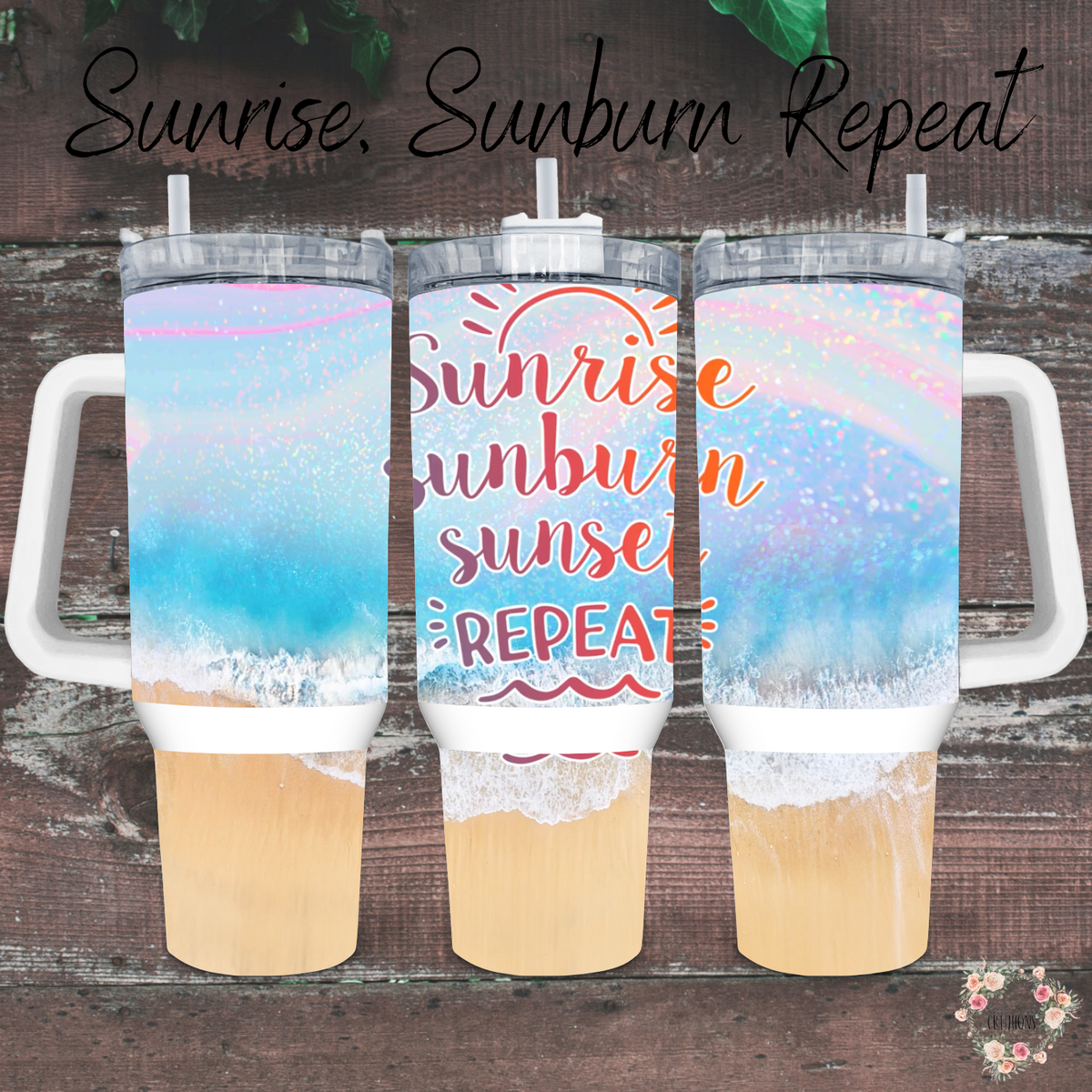 Beach and ocean sublimation tumbler set – Summer insulated drinkware