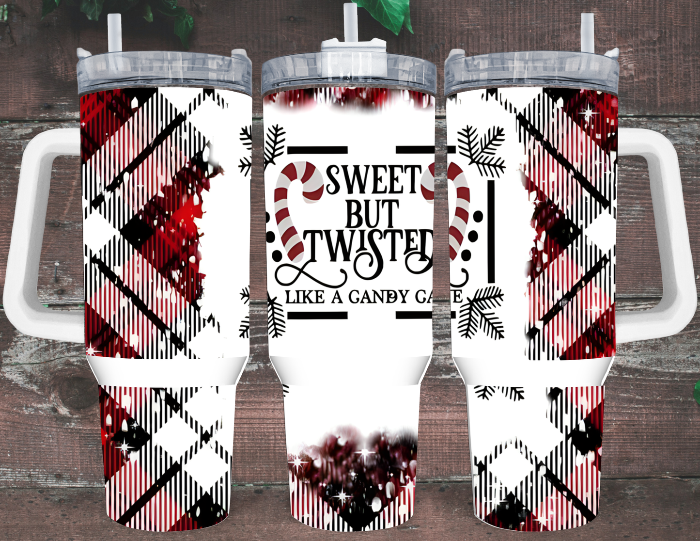Sweet But Twisted Tumbler | Christmas Candy Cane Plaid Cup