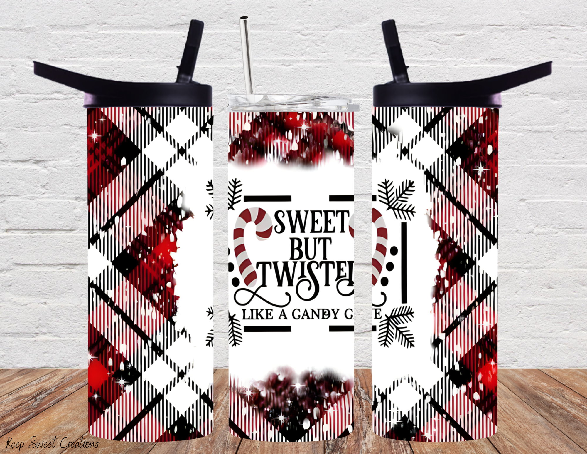 Sweet But Twisted Tumbler | Christmas Candy Cane Plaid Cup