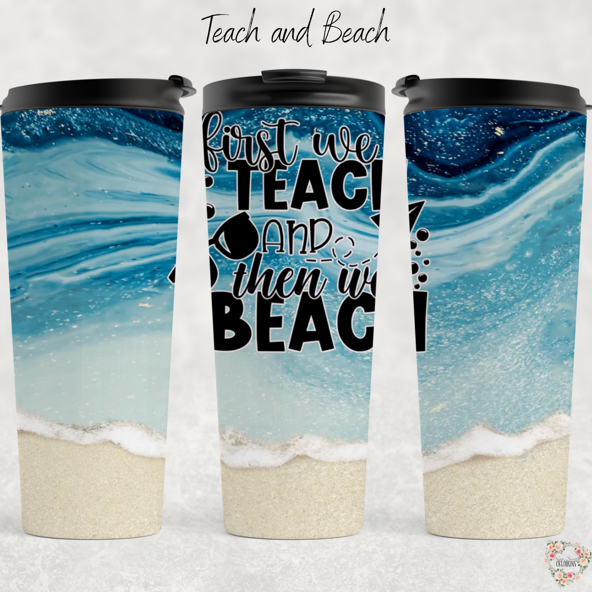 Coastal teacher gift – blue beach sublimation tumbler