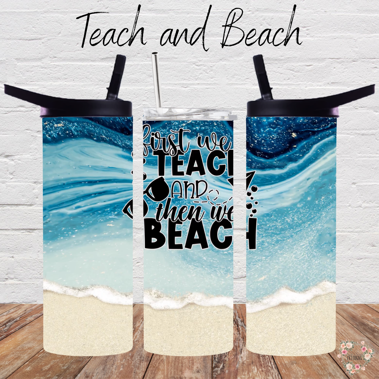 Coastal teacher gift – blue beach sublimation tumbler