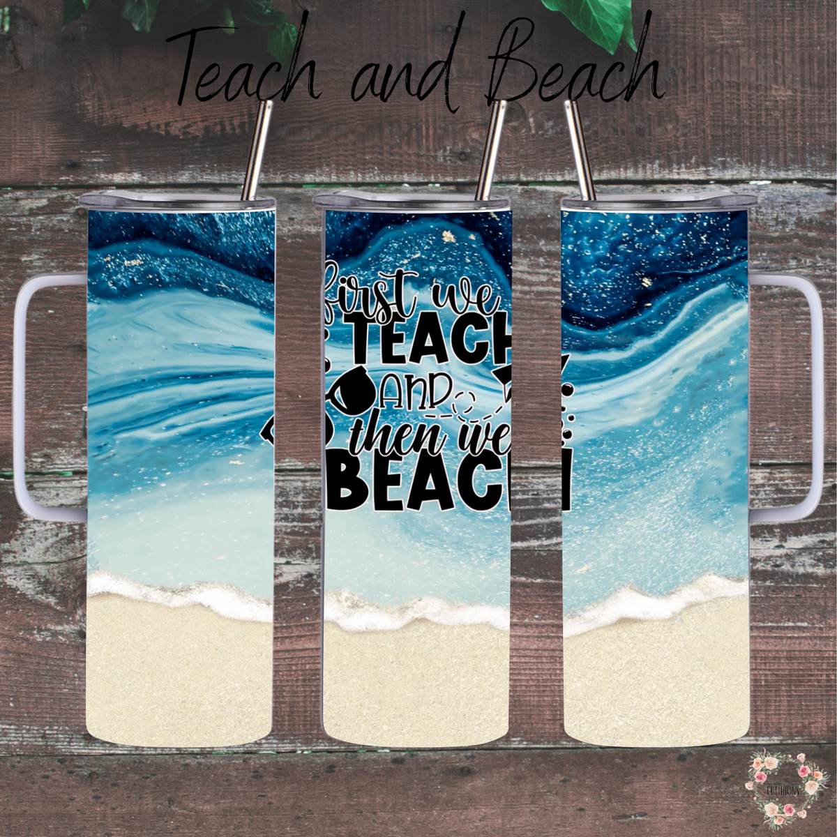 Coastal teacher gift – blue beach sublimation tumbler