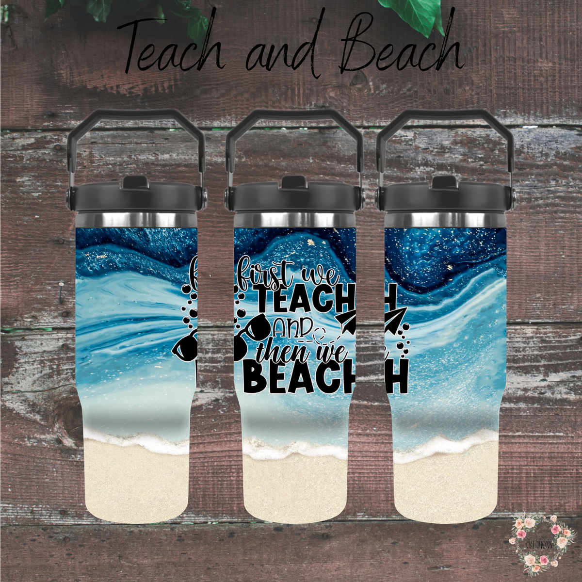 Coastal teacher gift – blue beach sublimation tumbler