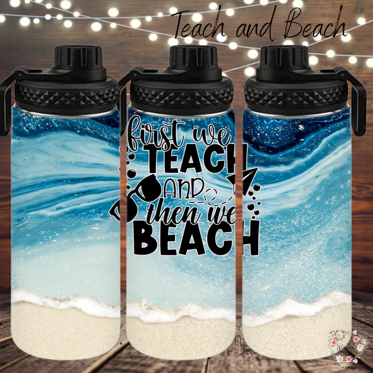 Coastal teacher gift – blue beach sublimation tumbler