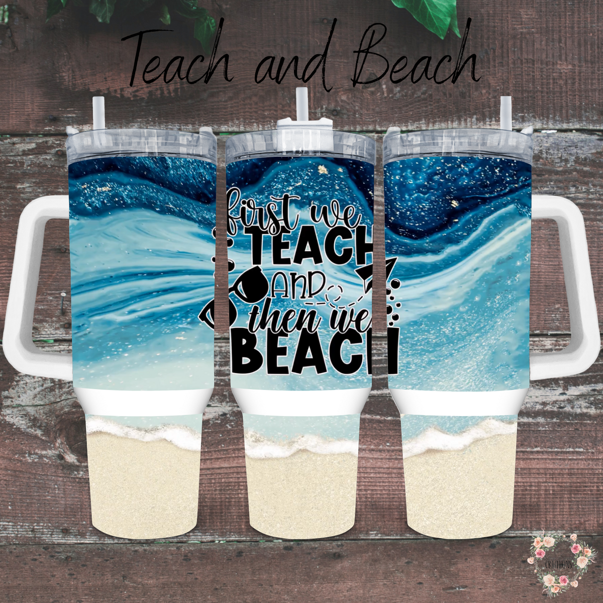 Coastal teacher gift – blue beach sublimation tumbler